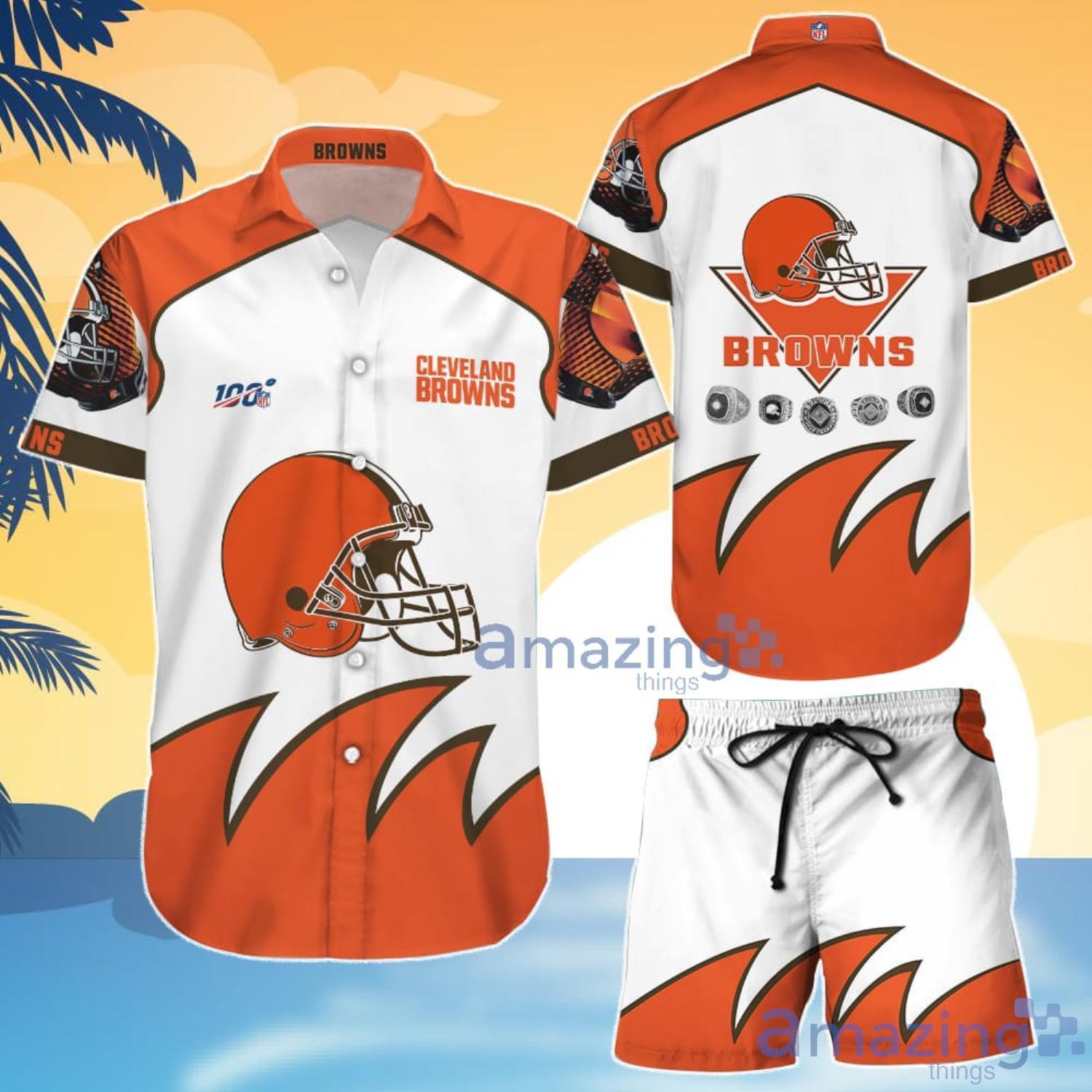 Cleveland Browns White And Orange Hawaiian Shirt And Shorts Gift For Summer Product Photo 1