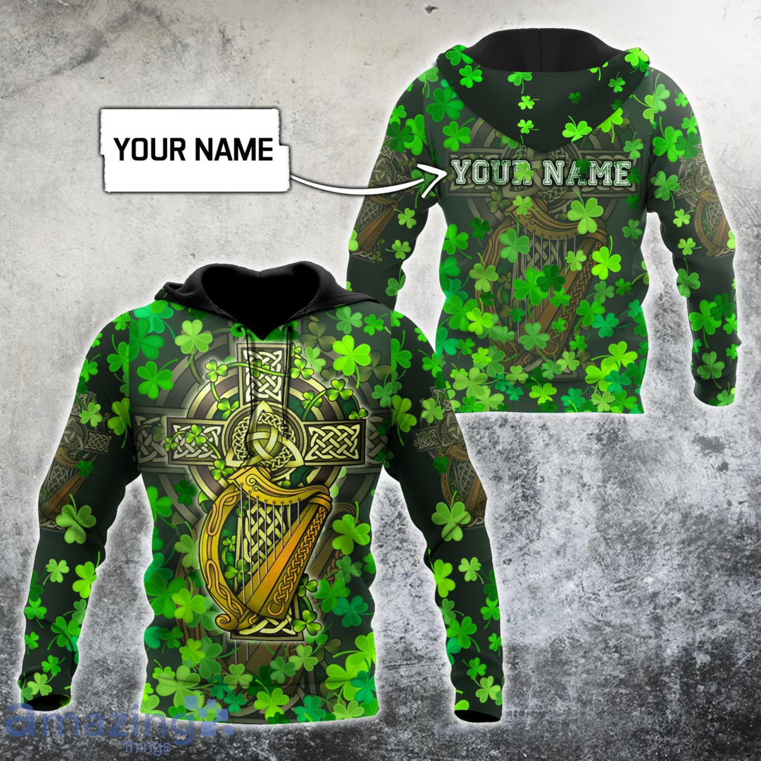 Clover Cross Patrick’s Day Custom Name All Over Print Hoodie Product Photo 1