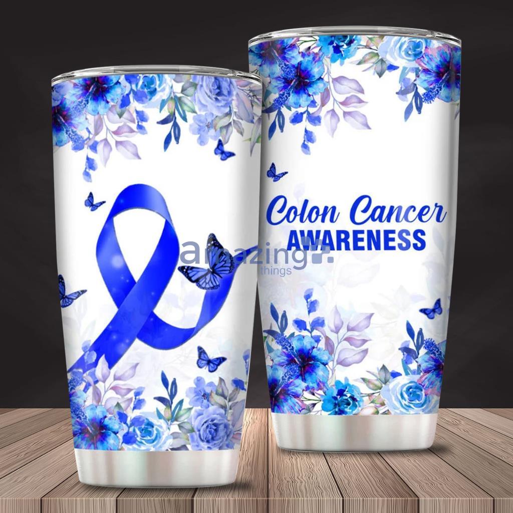 Colon Cancer Tumbler Awareness Ribbon Flower Tumbler - Colon Cancer Tumbler Awareness Ribbon Flower Tumbler