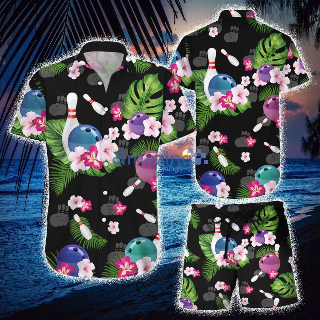 Colorful Bowling With Tropical Seamless Pattern Hawaiian Shirt And Short - Colorful Bowling With Tropical Seamless Pattern Hawaiian Shirt And Short