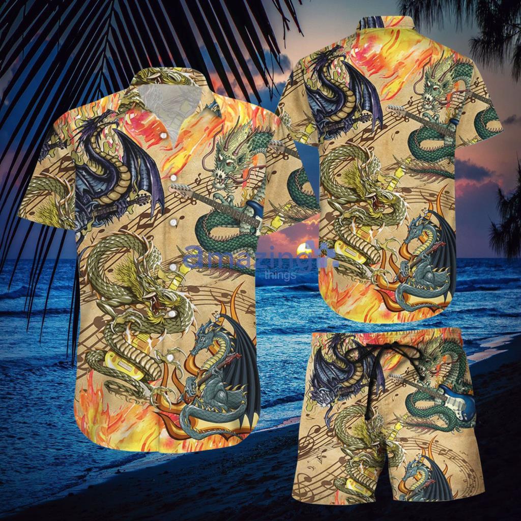 Colorful Dragon Guitarist Aloha Hawaiian Shirt And Short - Colorful Dragon Guitarist Aloha Hawaiian Shirt And Short