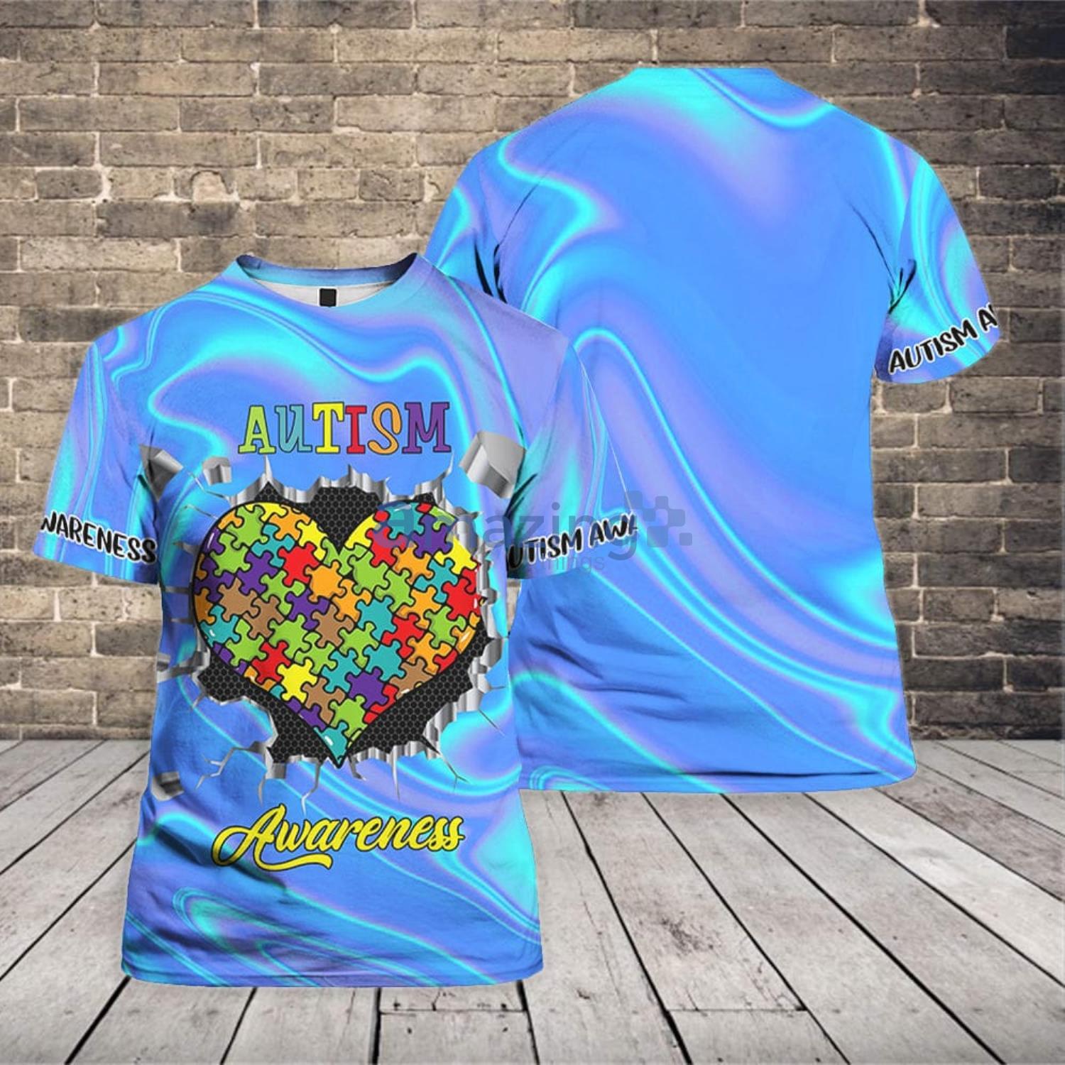 Colorful Puzzle Autism Awareness Heart 3D T-Shirt Product Photo 1