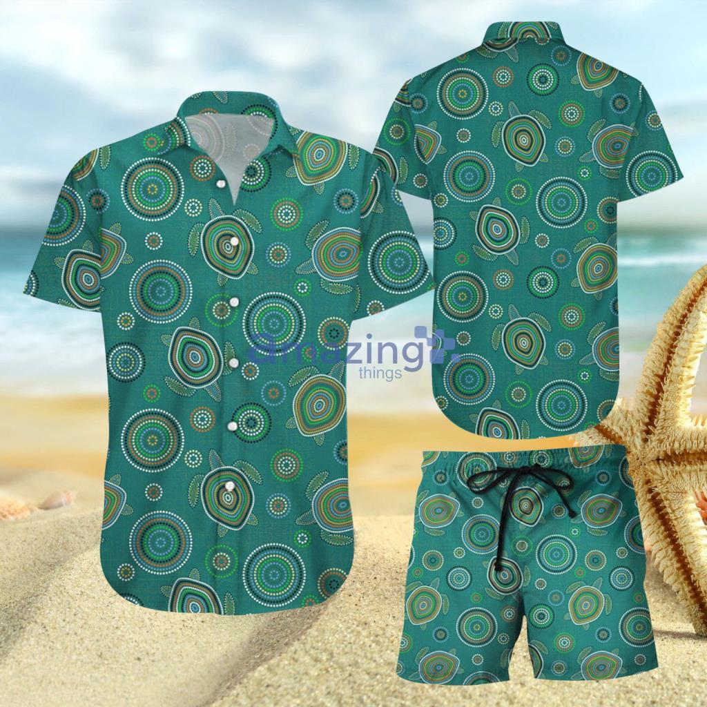Colorful Sea Turtle Aboriginal Pattern Green Hawaiian Shirt And Short - Colorful Sea Turtle Aboriginal Pattern Green Hawaiian Shirt And Short