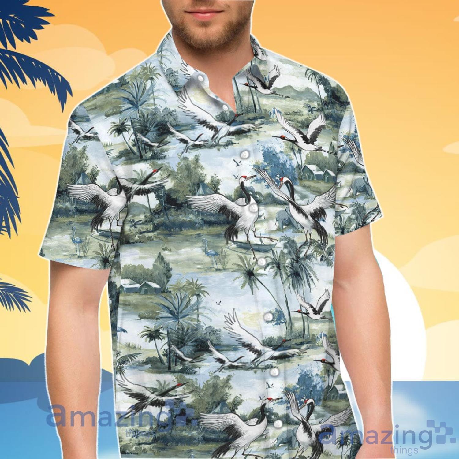 Crane White Japanese Crane Art Hawaiian Shirt And Shorts image Crane White Japanese Crane Art Hawaiian Shirt And Shorts Product Photo 2