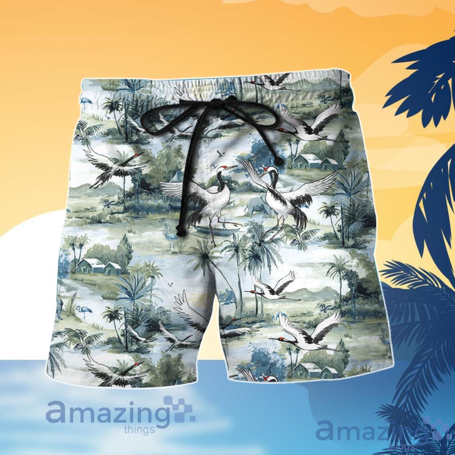 Crane White Japanese Crane Art Hawaiian Shirt And Shorts image Crane White Japanese Crane Art Hawaiian Shirt And Shorts Product Photo 3