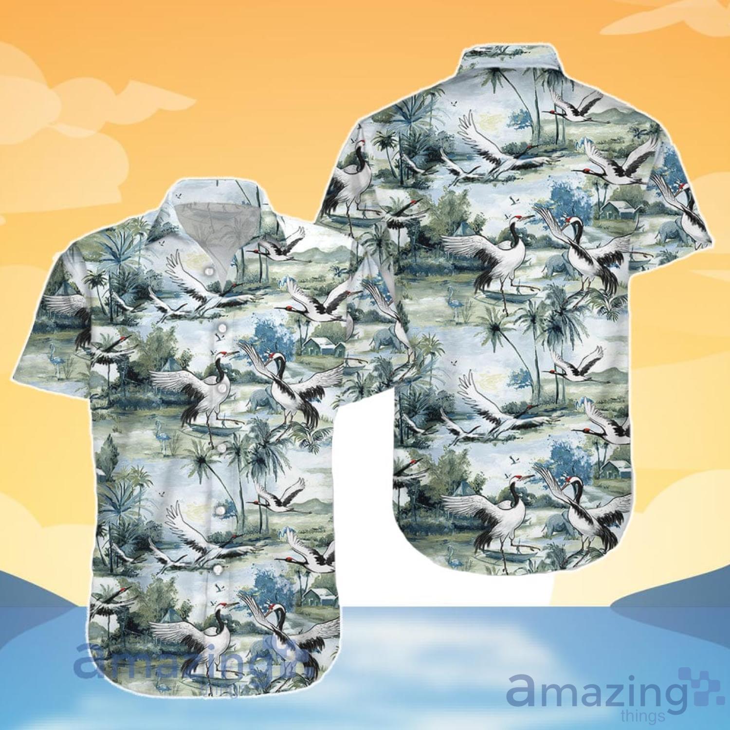 Crane White Japanese Crane Art Hawaiian Shirt And Shorts image Crane White Japanese Crane Art Hawaiian Shirt And Shorts Product Photo 4