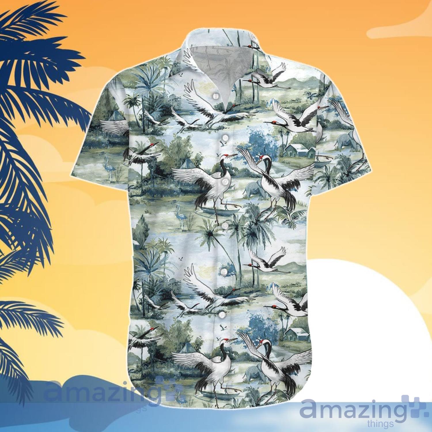 Crane White Japanese Crane Art Hawaiian Shirt And Shorts image Crane White Japanese Crane Art Hawaiian Shirt And Shorts Product Photo 5