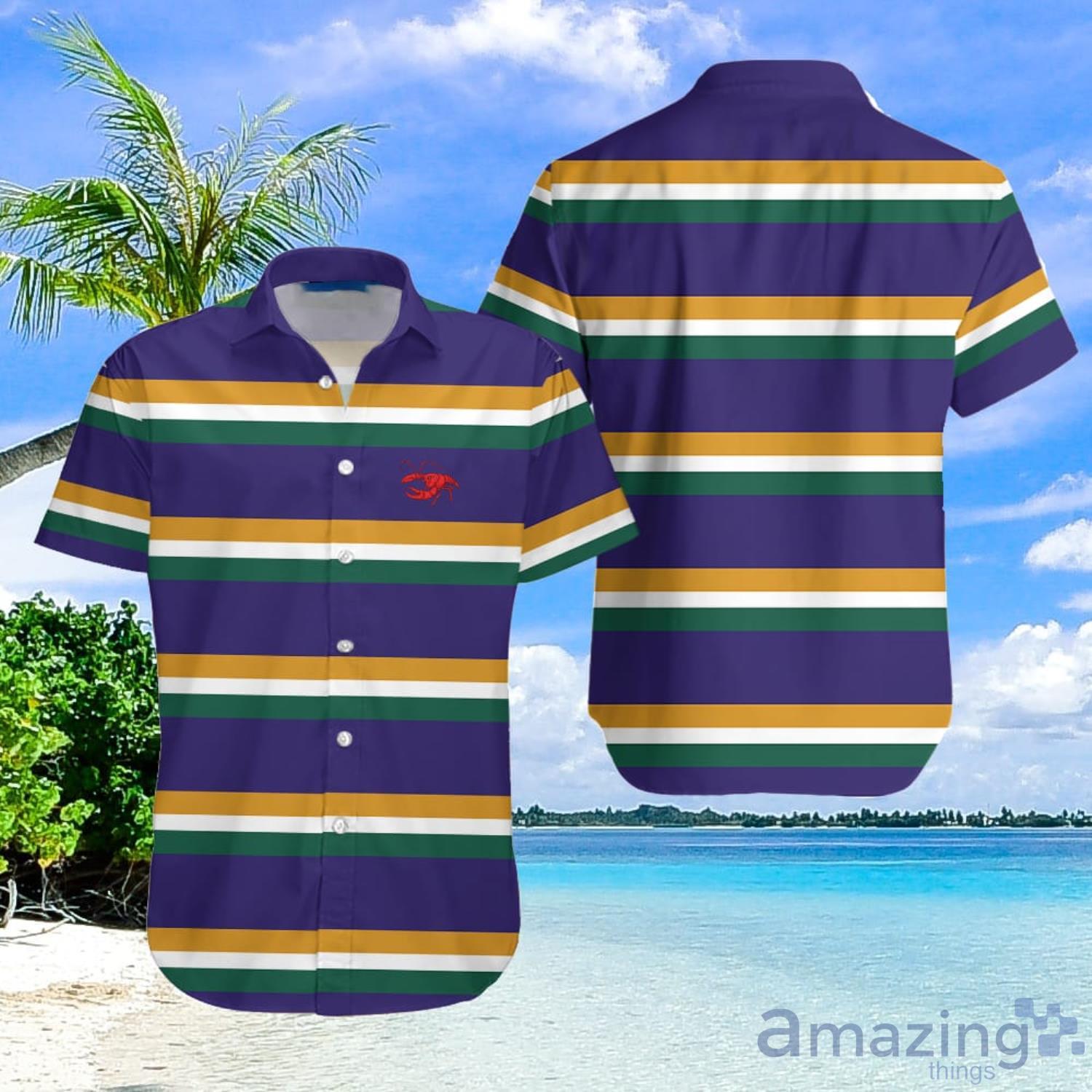 Crawfish Purple Ground Stripe Mardi Gras Rugby Aloha Gift For Summer Hawaiian Shirt Men And Women Product Photo 1
