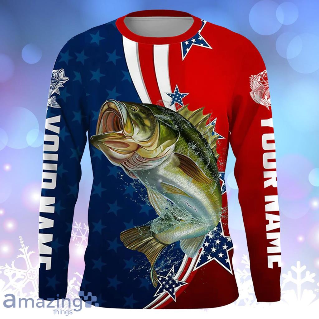Custom Bass Fishing American Flag Longsleeve 3D For Men And Women