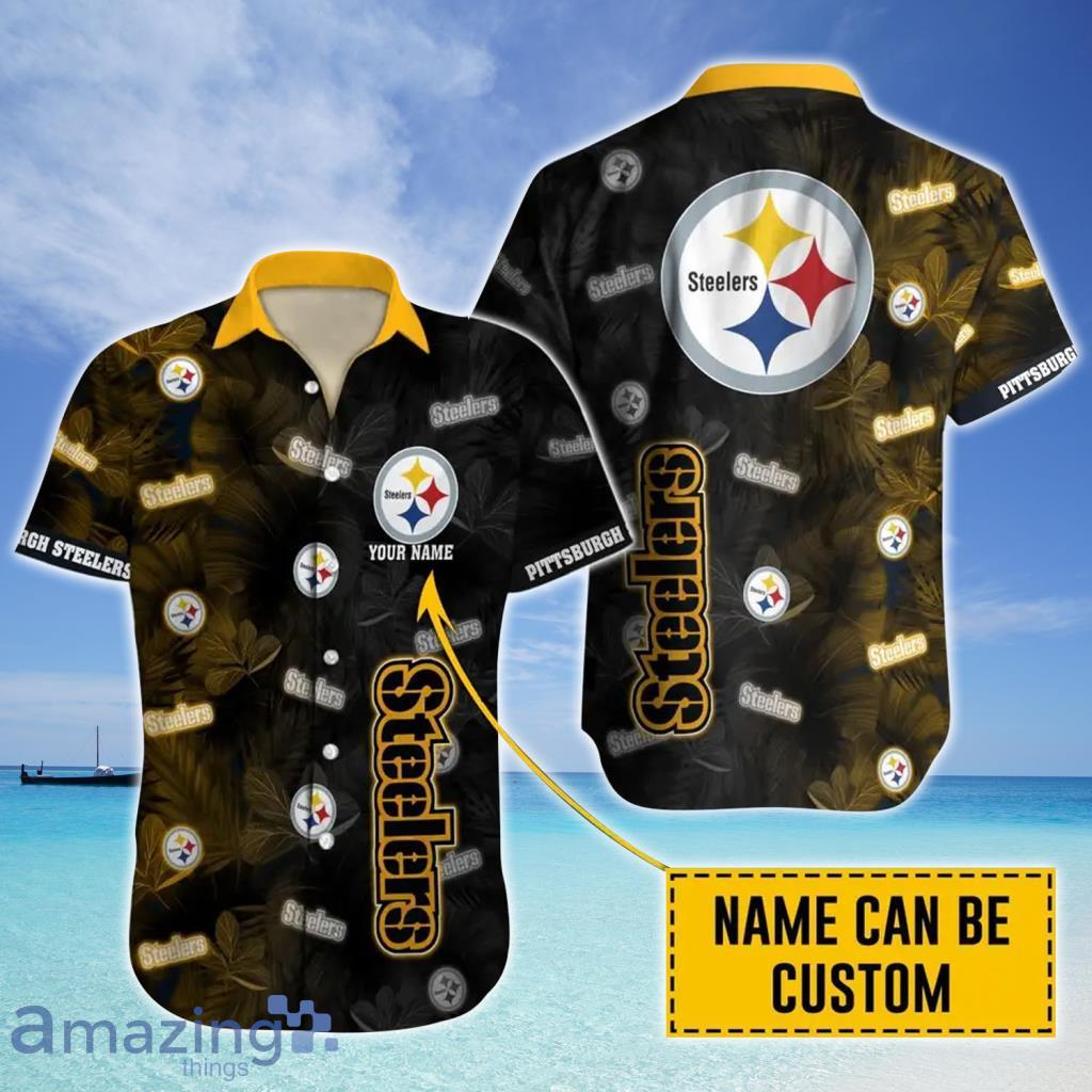 Custom Black Pittsburgh Steelers NFL Tropical Hawaiian Shirt For Fans - Custom Black Pittsburgh Steelers NFL Tropical Hawaiian Shirt For Fans