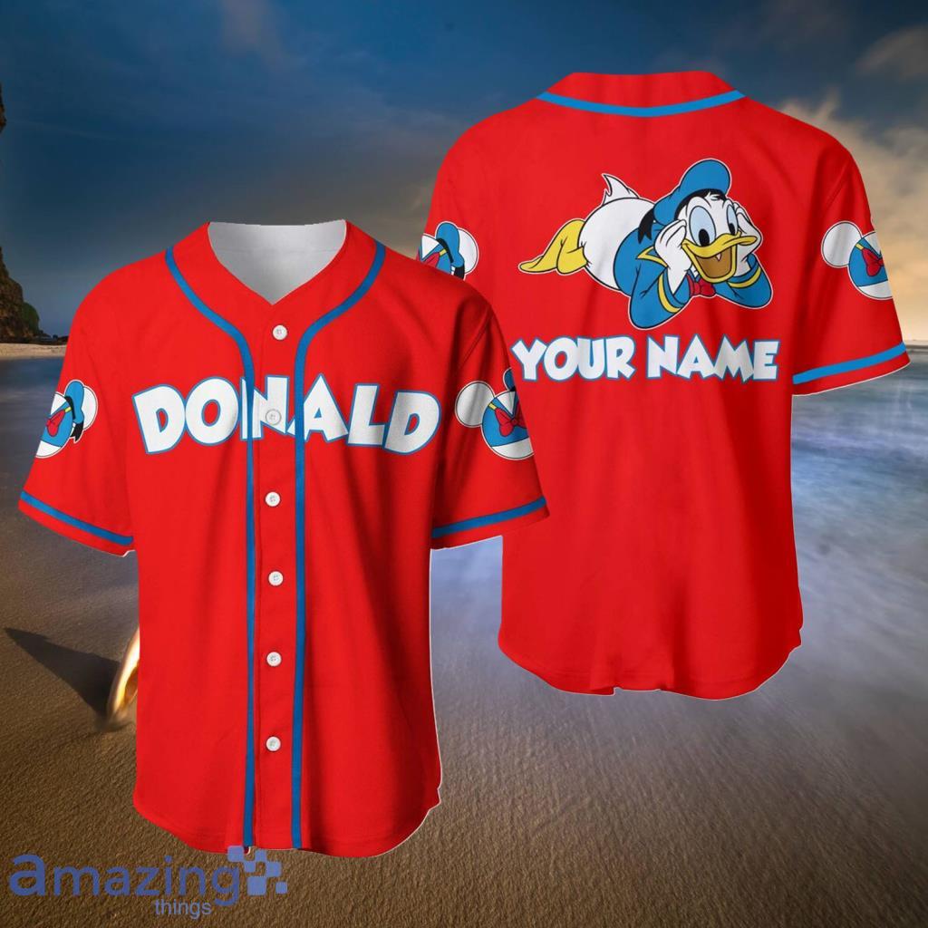 Custom Disney Donald Red Baseball Jerseys For Men And Women