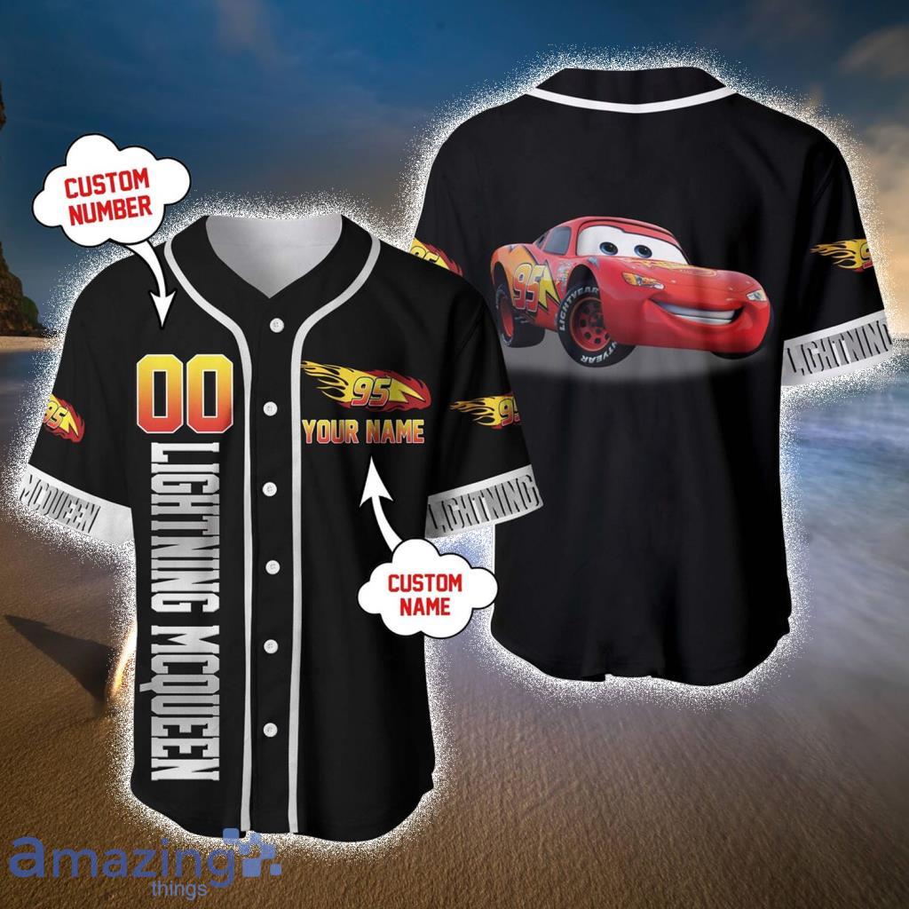 Lightning Mcqueen Red Black Horizontal Custom Name Baseball Jersey Shirt  Cute Gifts For Fans Disney And Sport Lovers - Banantees