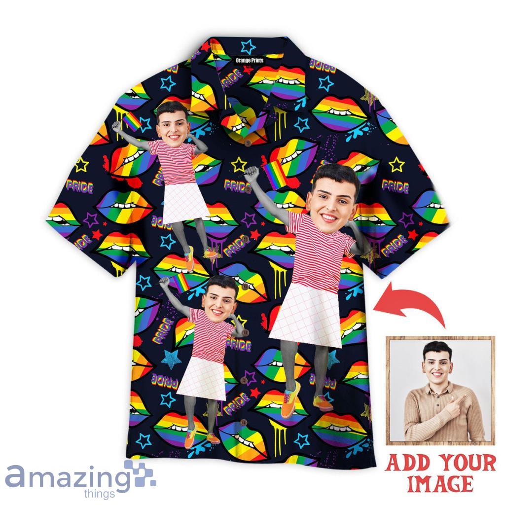 Custom Face On Rainbow Lips Gay LGBT Custom Hawaiian Shirt - Custom Face On Rainbow Lips Gay LGBT Custom Hawaiian Shirt