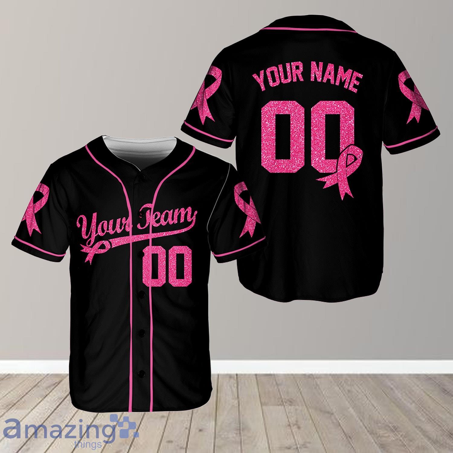 Custom Name And Number Baseball Jersey For Breast Cancer Month Product Photo 1