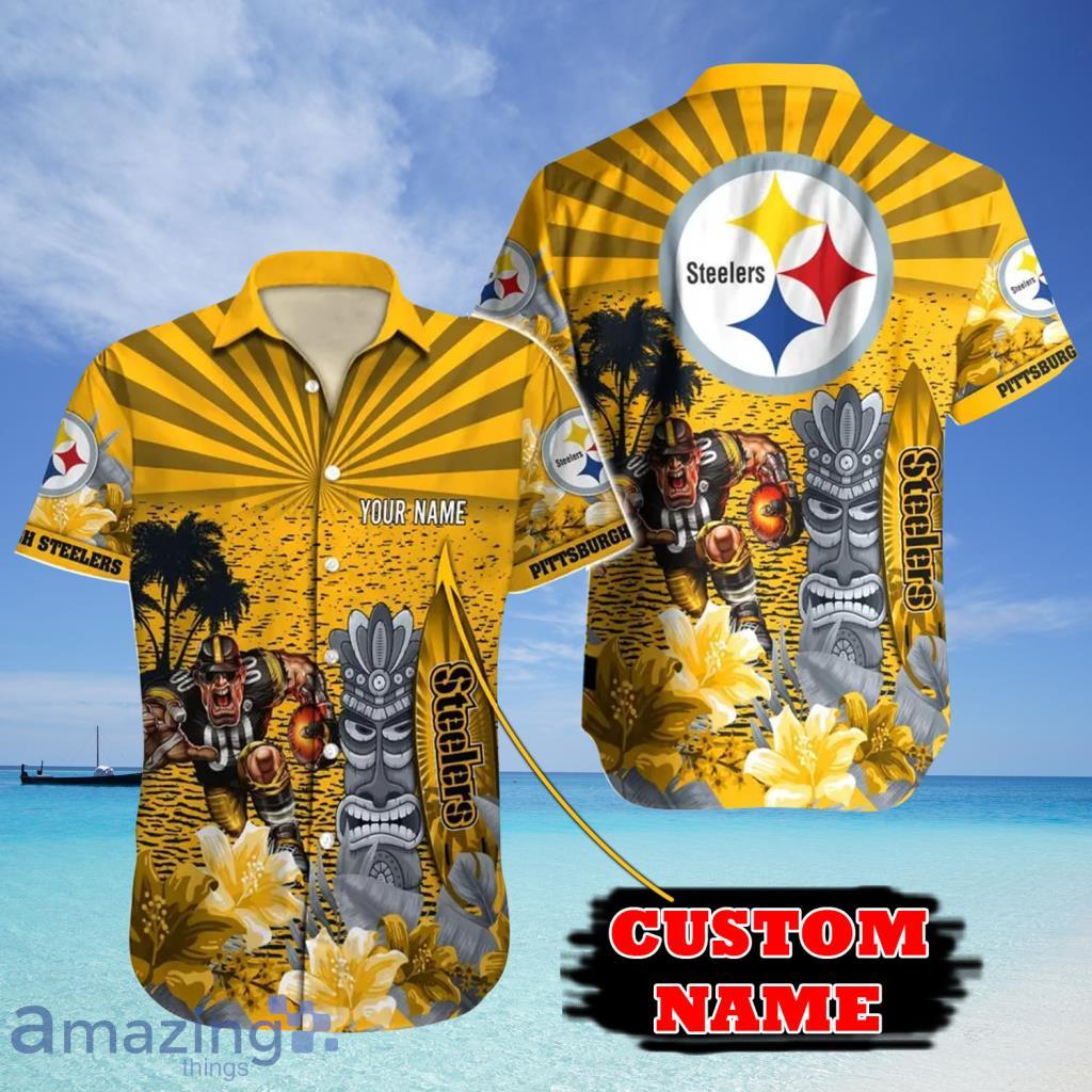 NFL Pittsburgh Steelers Logo And Tropical Graphic Steelers Hawaiian Shirt