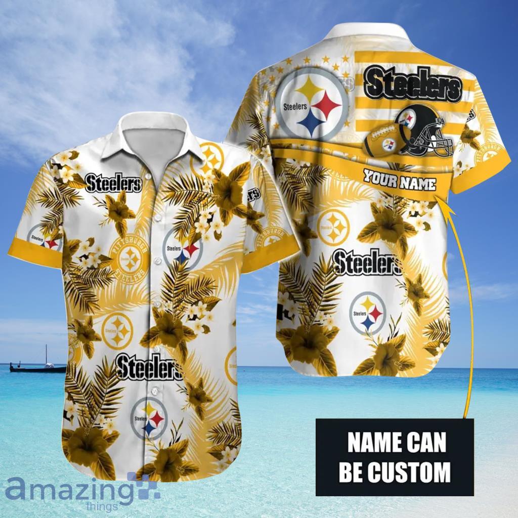 Pittsburgh Steelers Custom Name Short Sleeve Button Up Tropical