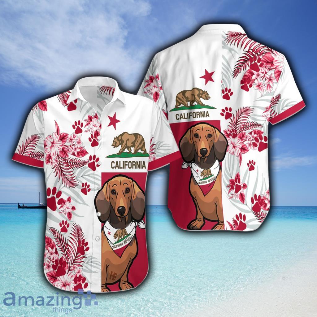Dachshund California Flag Hawaiian Shirt - Dachshund California Flag Hawaiian Shirt