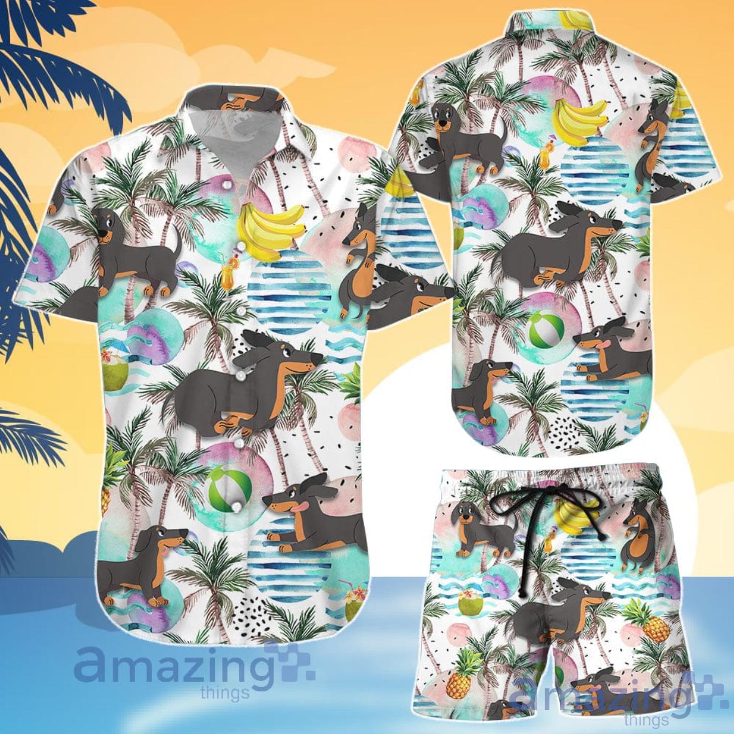 Dachshund Shirt Dachshund Dog Banana Coconut Tree Hawaiian Shirt And Shorts Product Photo 1