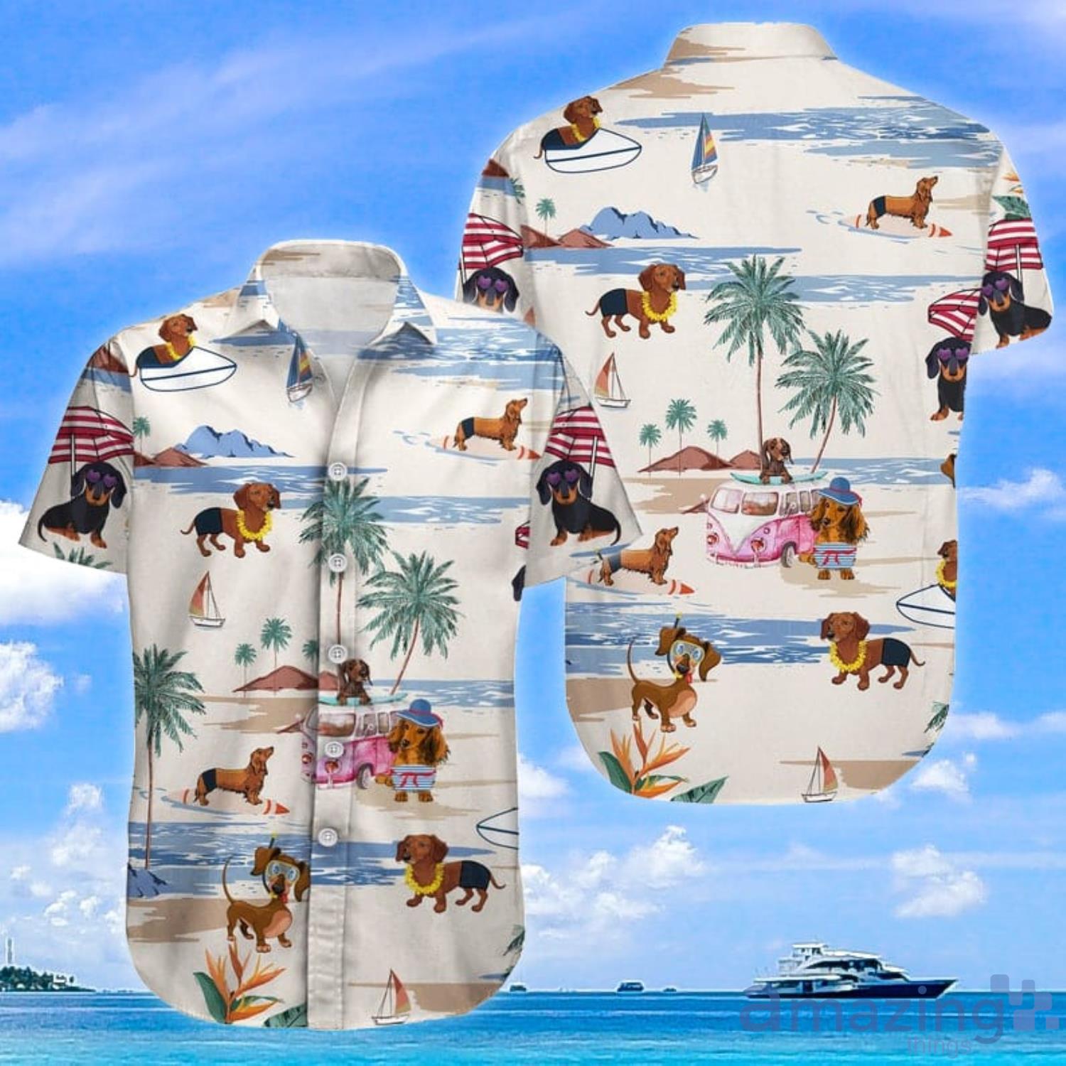 Dachshund White Hawaiian Shirt And Short Product Photo 1
