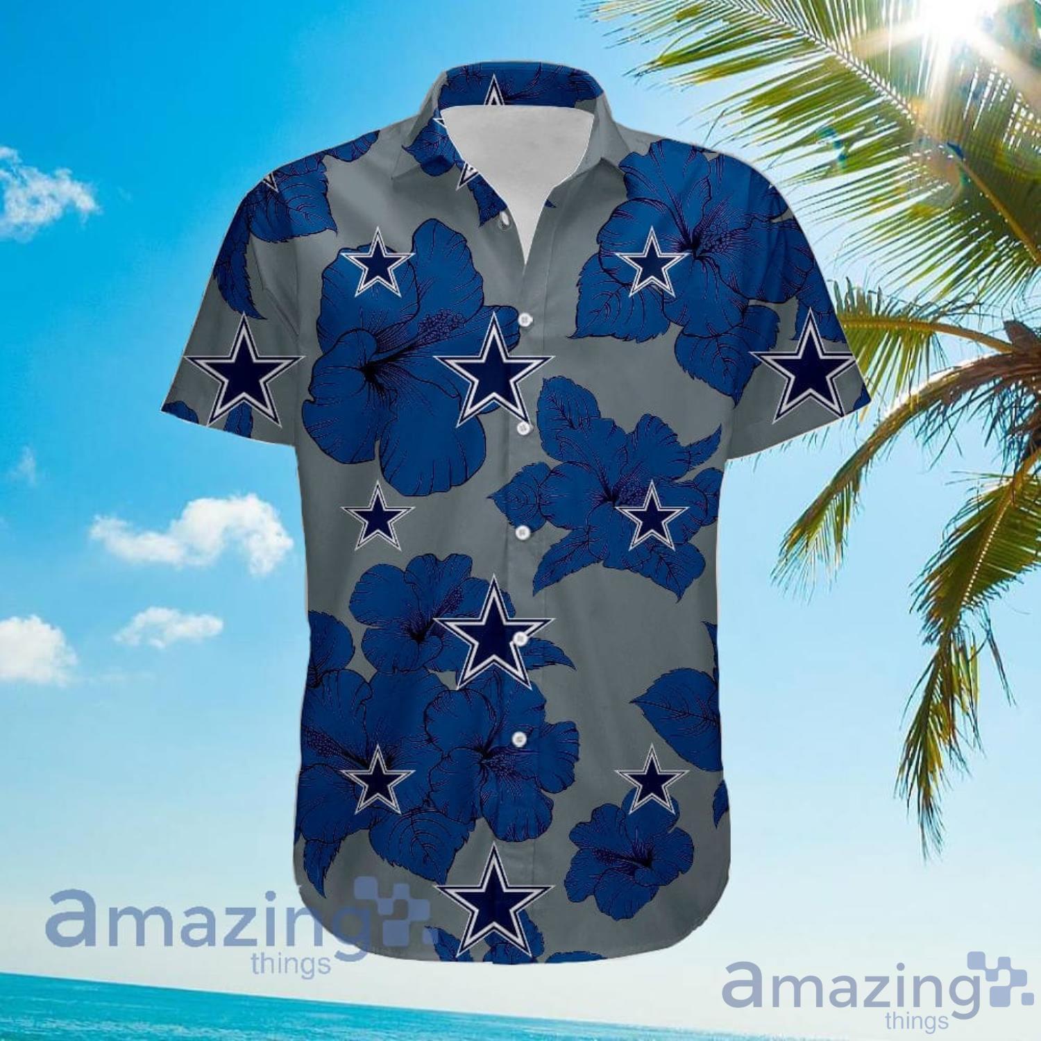 Dallas Cowboys Tropical Floral Big Flower Pattern Hawaiian Shirt Blue Flower Product Photo 1