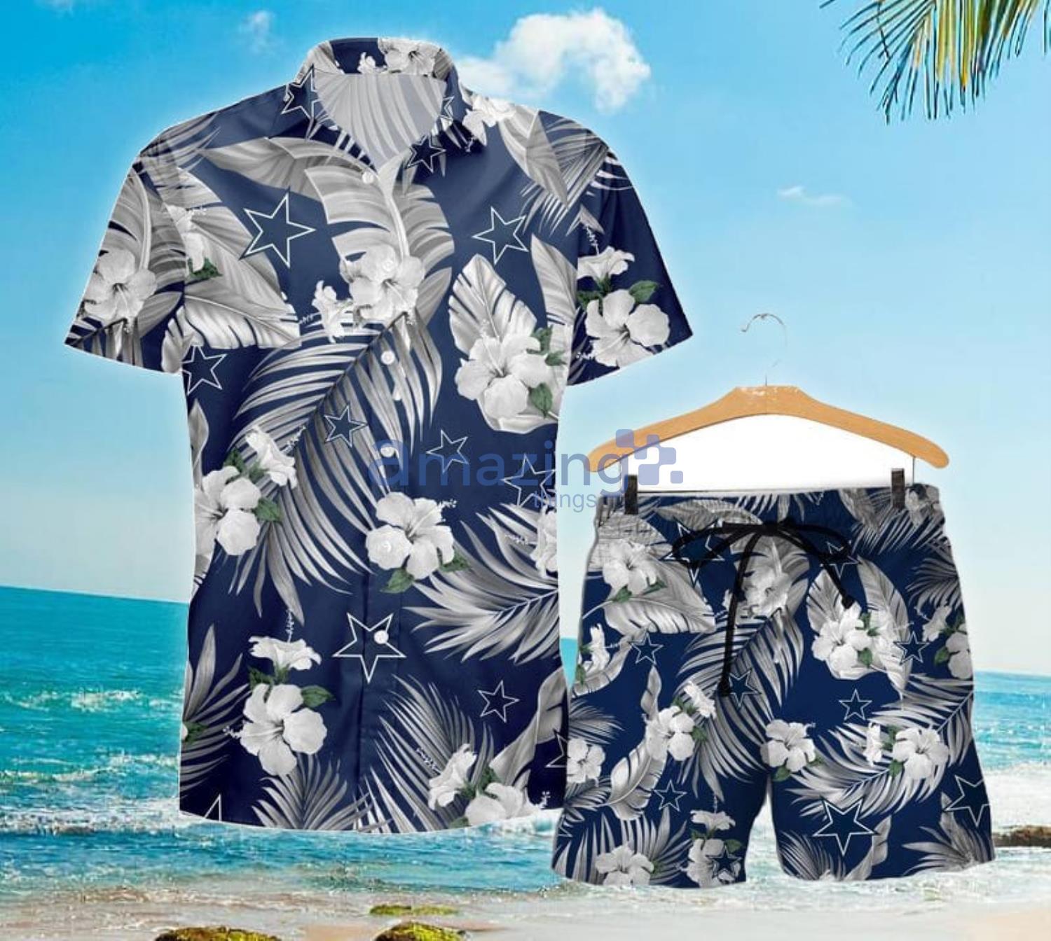 Dallas Cowboys Tropical Flowers For Fans Hawaiian Shirt and Short image Dallas Cowboys Tropical Flowers For Fans Hawaiian Shirt and Short Product Photo 2