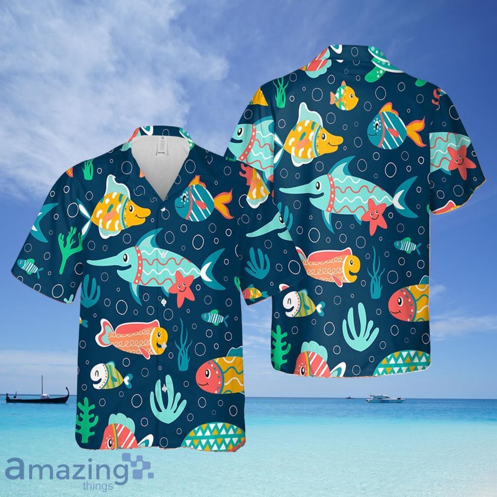 Dark Blue Color Fish Hawaiian Shirt For Men And Women - Dark Blue Color Fish Hawaiian Shirt For Men And Women