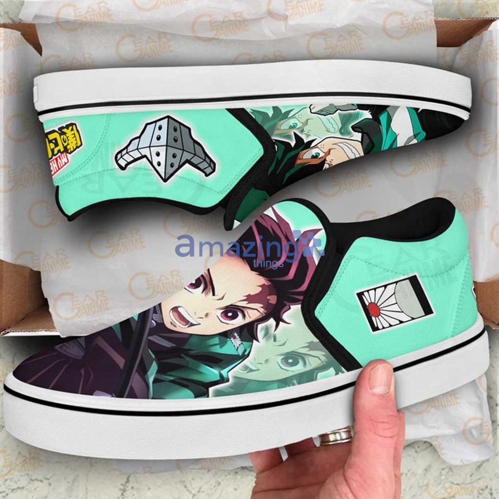 Deku And Tanjiro Custom Anime Slip On Sneakers Shoes - Deku And Tanjiro Custom Anime Slip On Sneakers Shoes