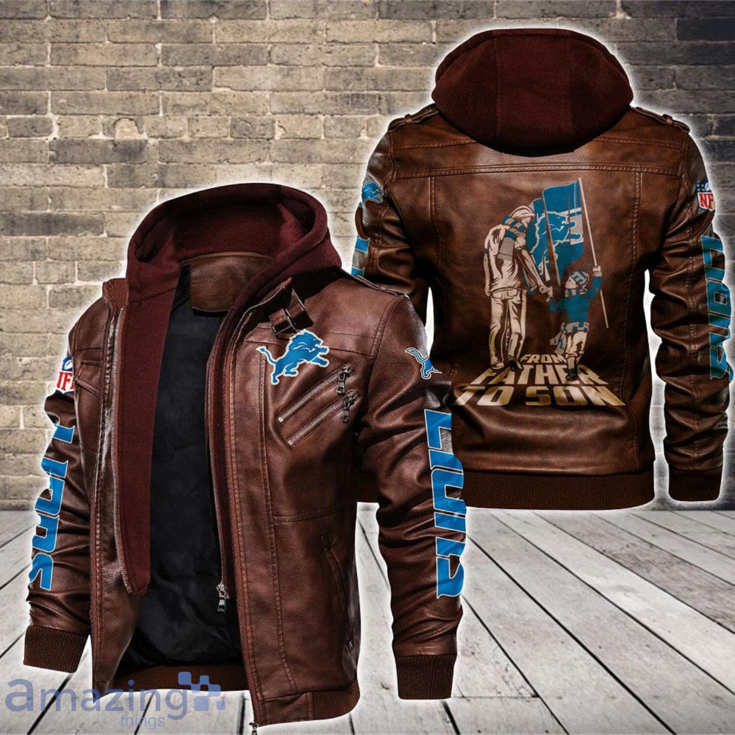 leather detroit lions jacket