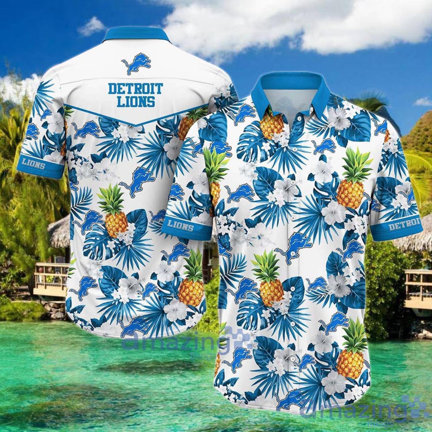 Nfl Hawaiian Shirt Detroit Lions Shorts Tshirt Star Custom Name Number-1