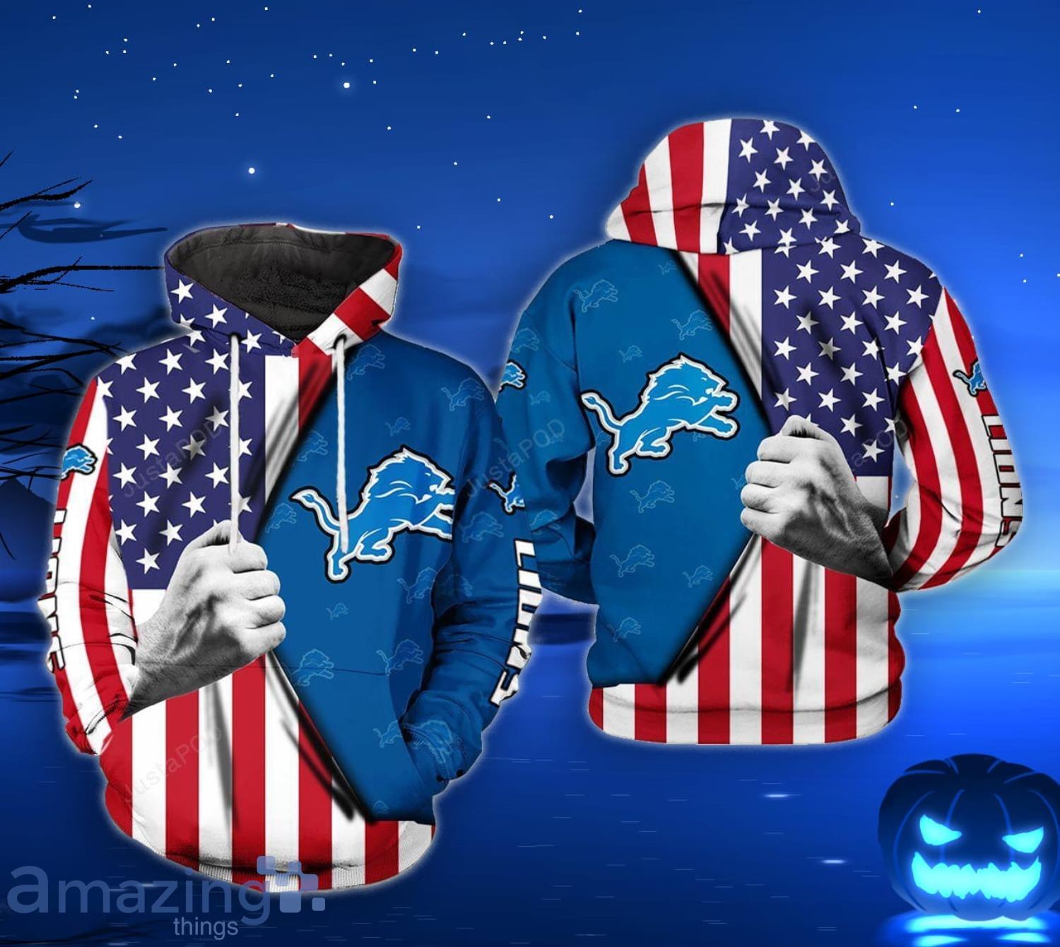 Detroit Lions NFL US Flag Pattern 3D Hoodie For Men And Women