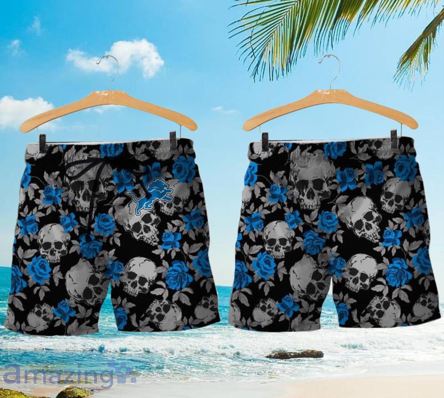 Detroit Lions Skull Flower Hawaiian Shirt - Growkoc