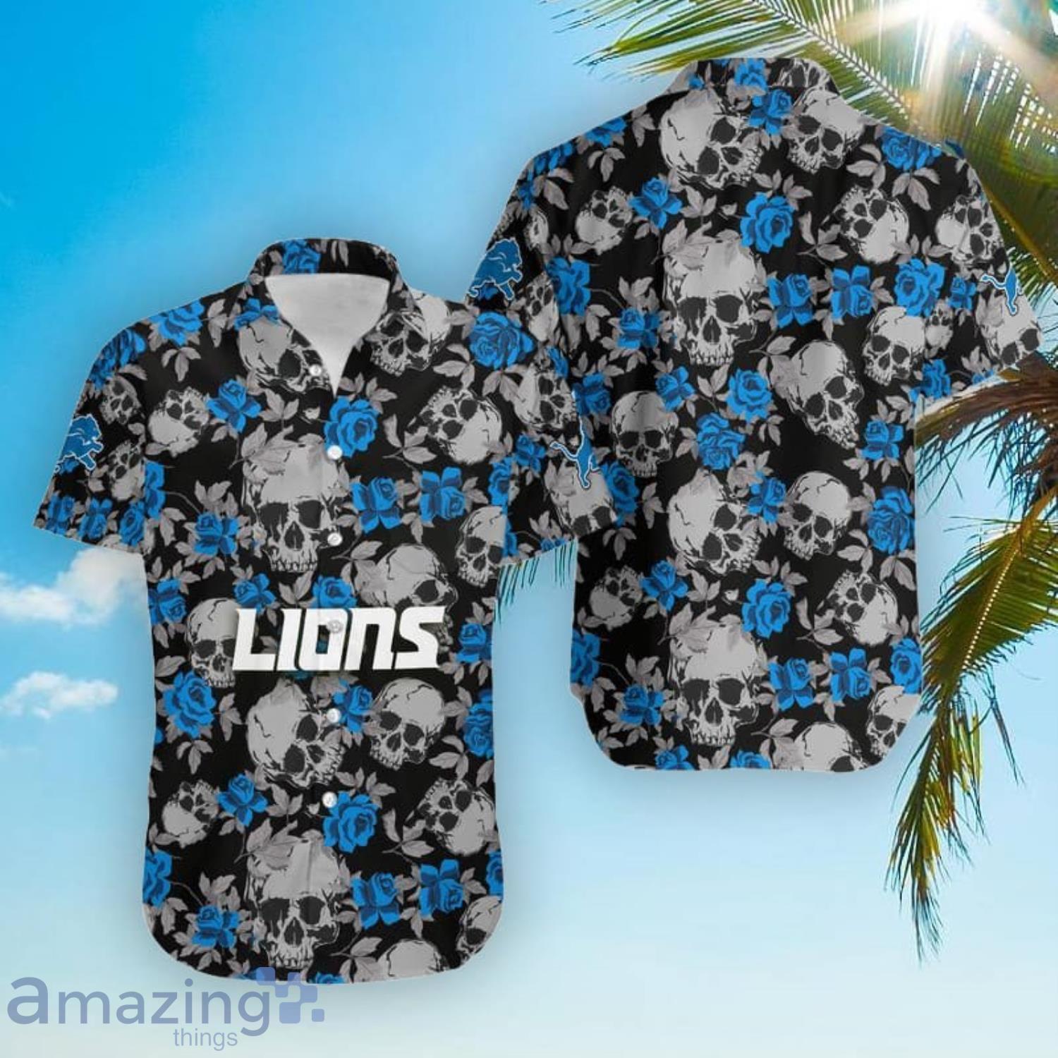 Detroit Lions Skull Flower Hawaiian Shirt - Growkoc