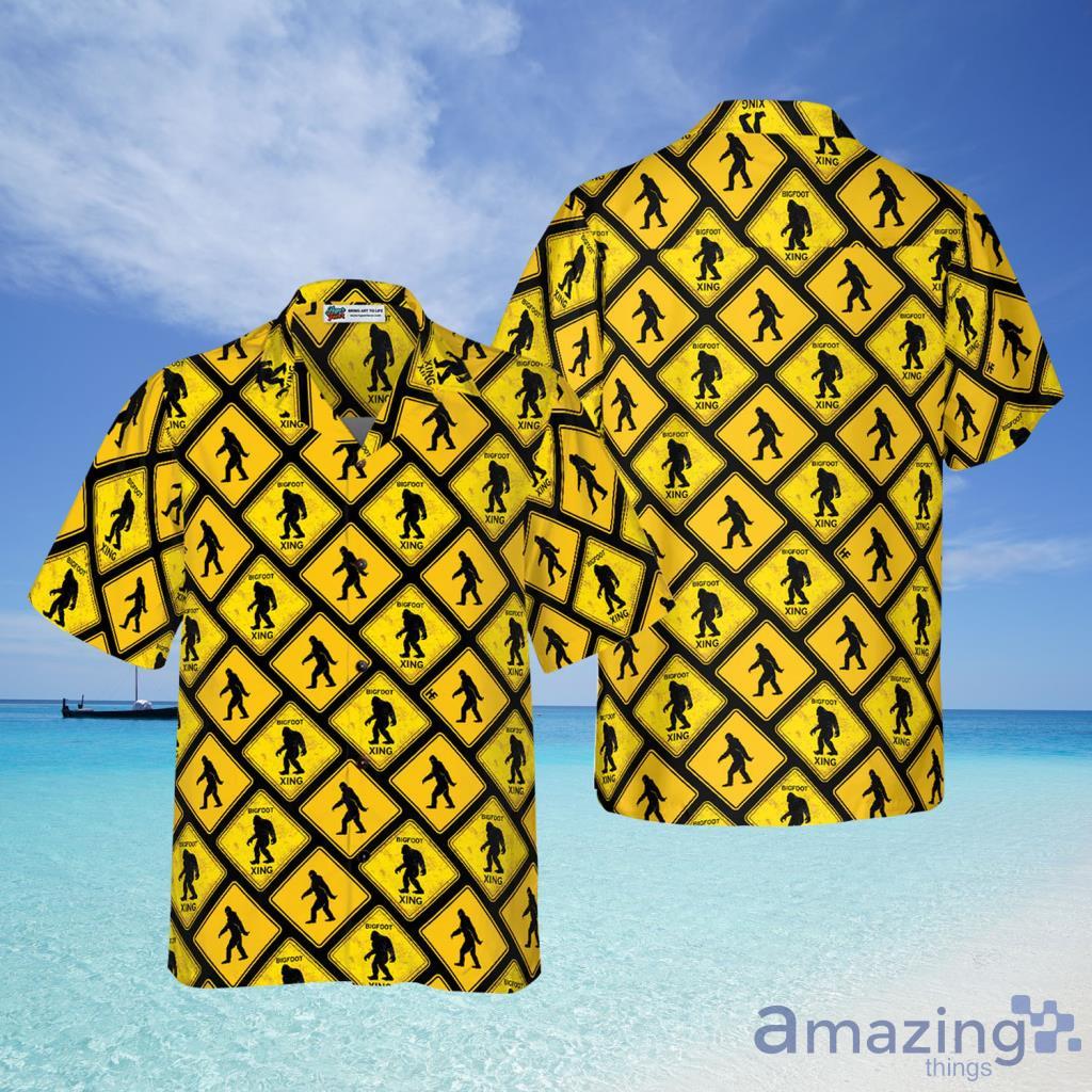Diamond Pattern Caution Signs Bigfoot Hawaiian Shirt For Men And Women - Diamond Pattern Caution Signs Bigfoot Hawaiian Shirt For Men And Women