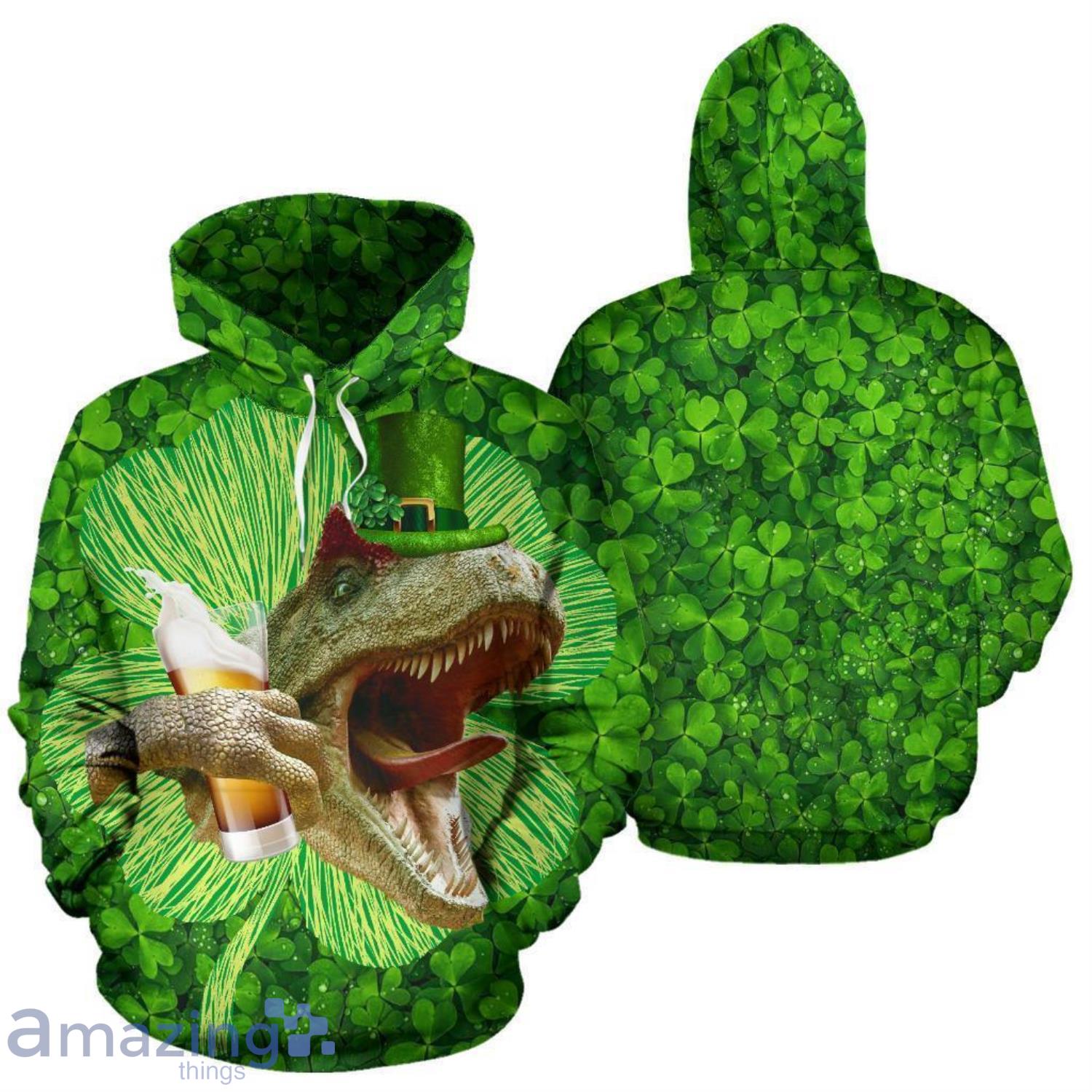 Dinosaur And Beer St Patrick's Day All Over Print Hoodie Product Photo 1