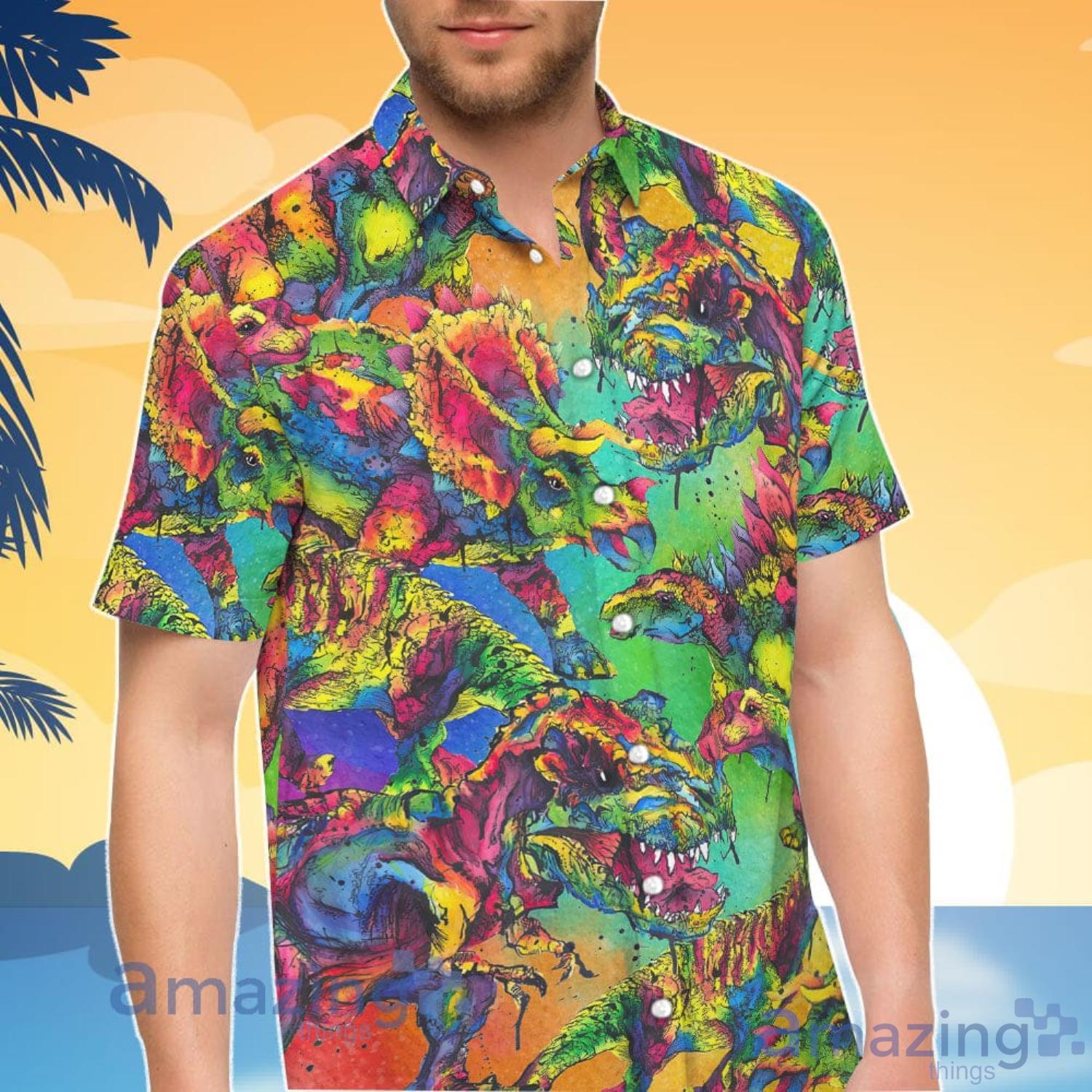 Dinosaur Lover T Rex Watercolor Rainbow Hawaiian Shirt And Shorts image Dinosaur Lover T Rex Watercolor Rainbow Hawaiian Shirt And Shorts Product Photo 2
