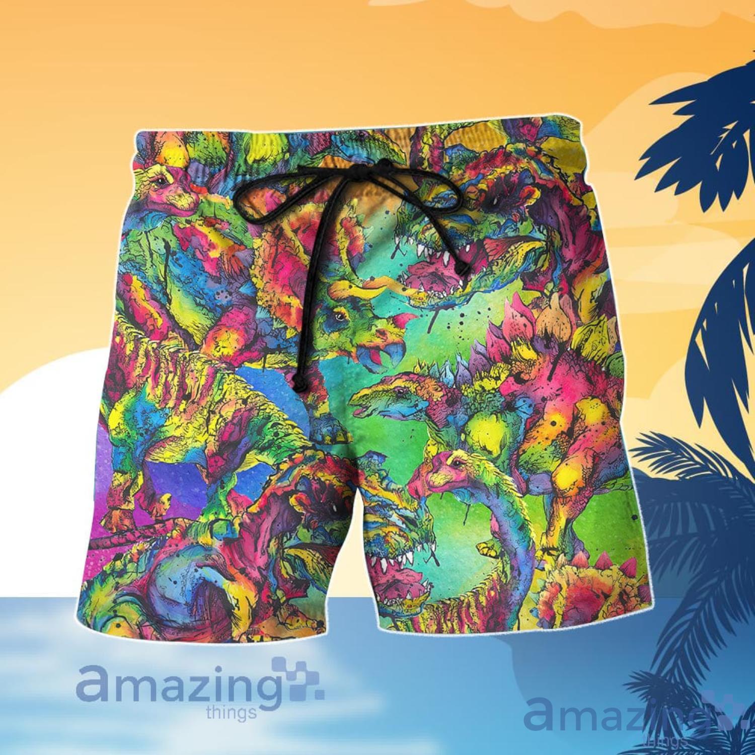 Dinosaur Lover T Rex Watercolor Rainbow Hawaiian Shirt And Shorts image Dinosaur Lover T Rex Watercolor Rainbow Hawaiian Shirt And Shorts Product Photo 3