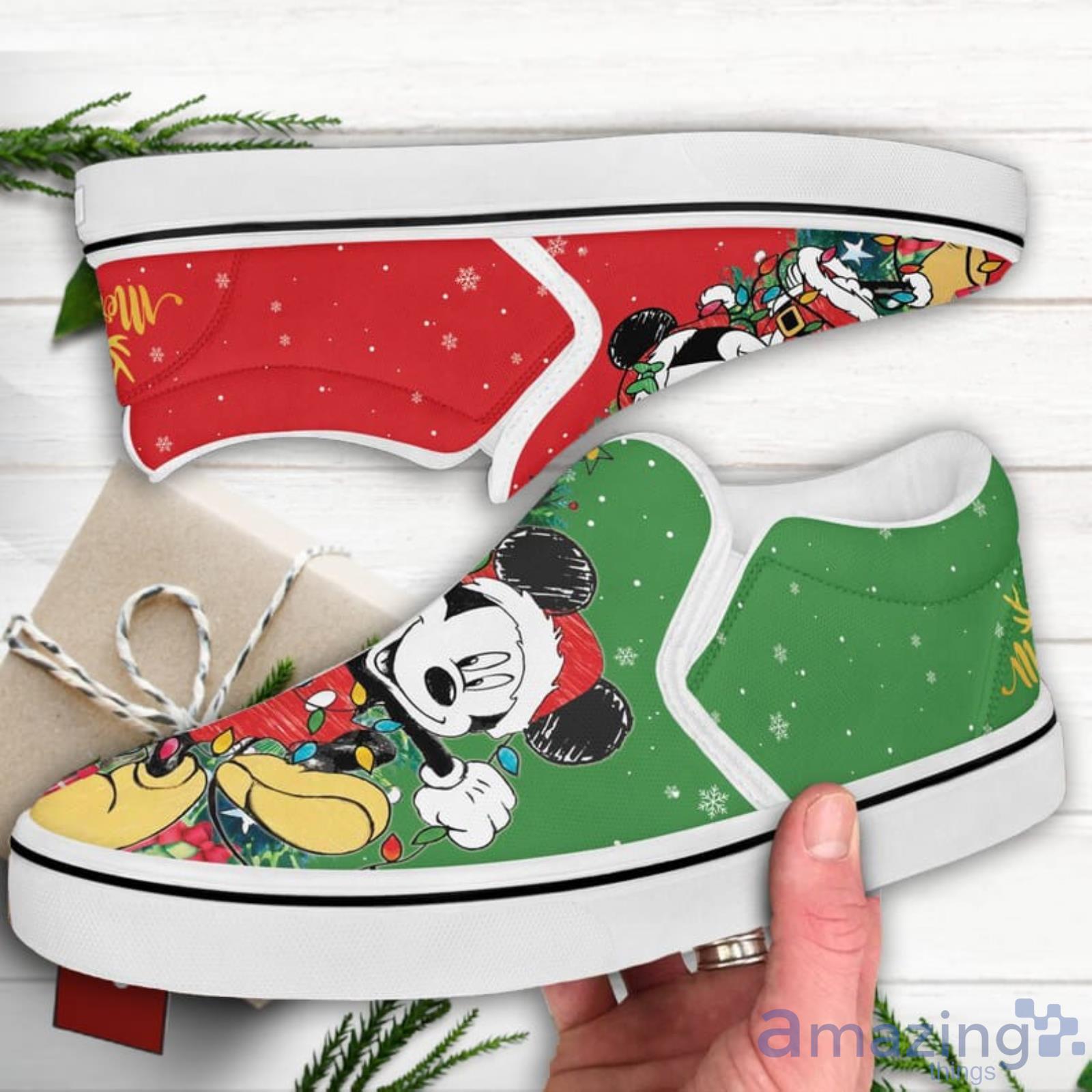 Disney Couples Mickey And Minnie Christmas Lights Slip On Shoes Merry Christmas Disney Couple Shoes Product Photo 1