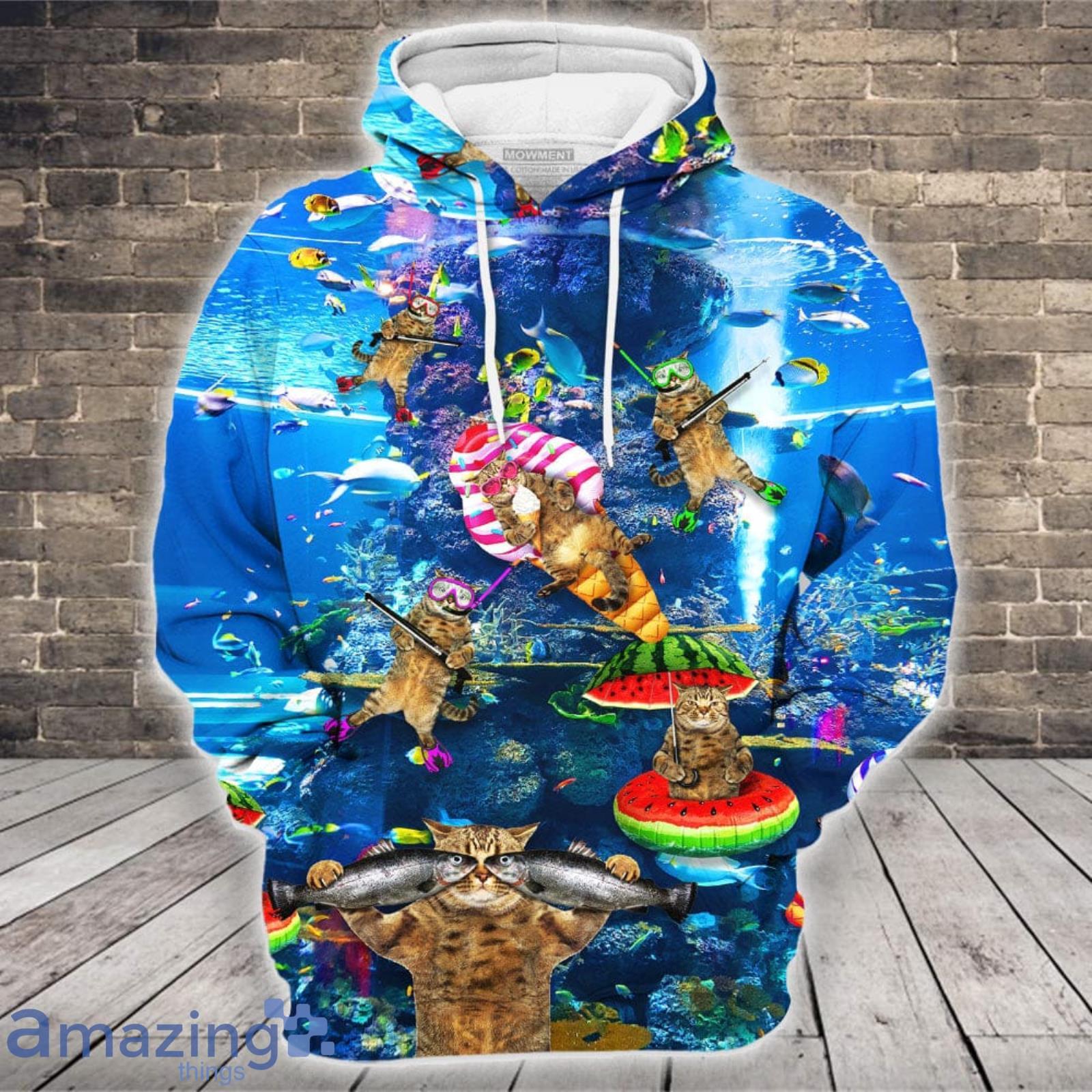 Diving Cat Underwater 3D Hoodie Cat Gifts For Cat Lovers image Diving Cat Underwater 3D Hoodie Cat Gifts For Cat Lovers Product Photo 3