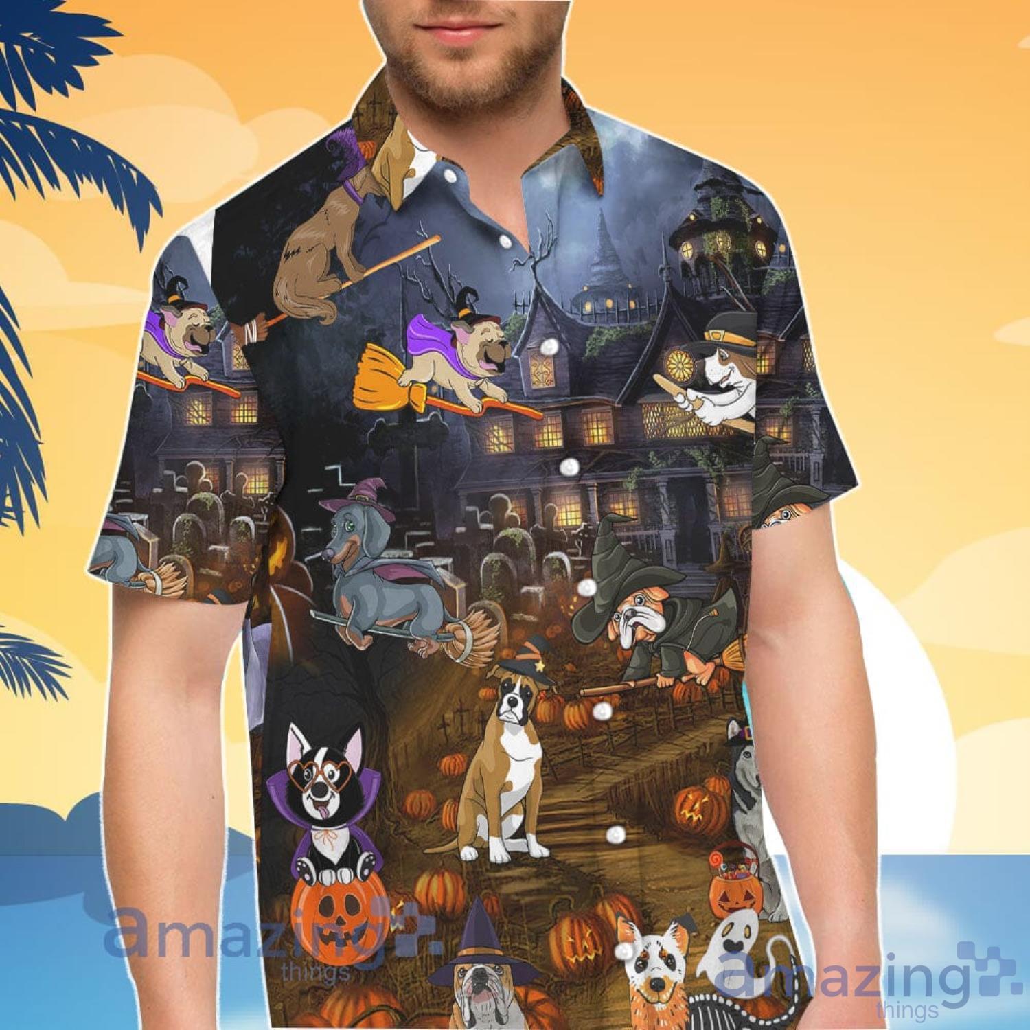 Dog Lover Halloween Dog Witch Night Pumpkin Hawaiian Shirt And Shorts image Dog Lover Halloween Dog Witch Night Pumpkin Hawaiian Shirt And Shorts Product Photo 2