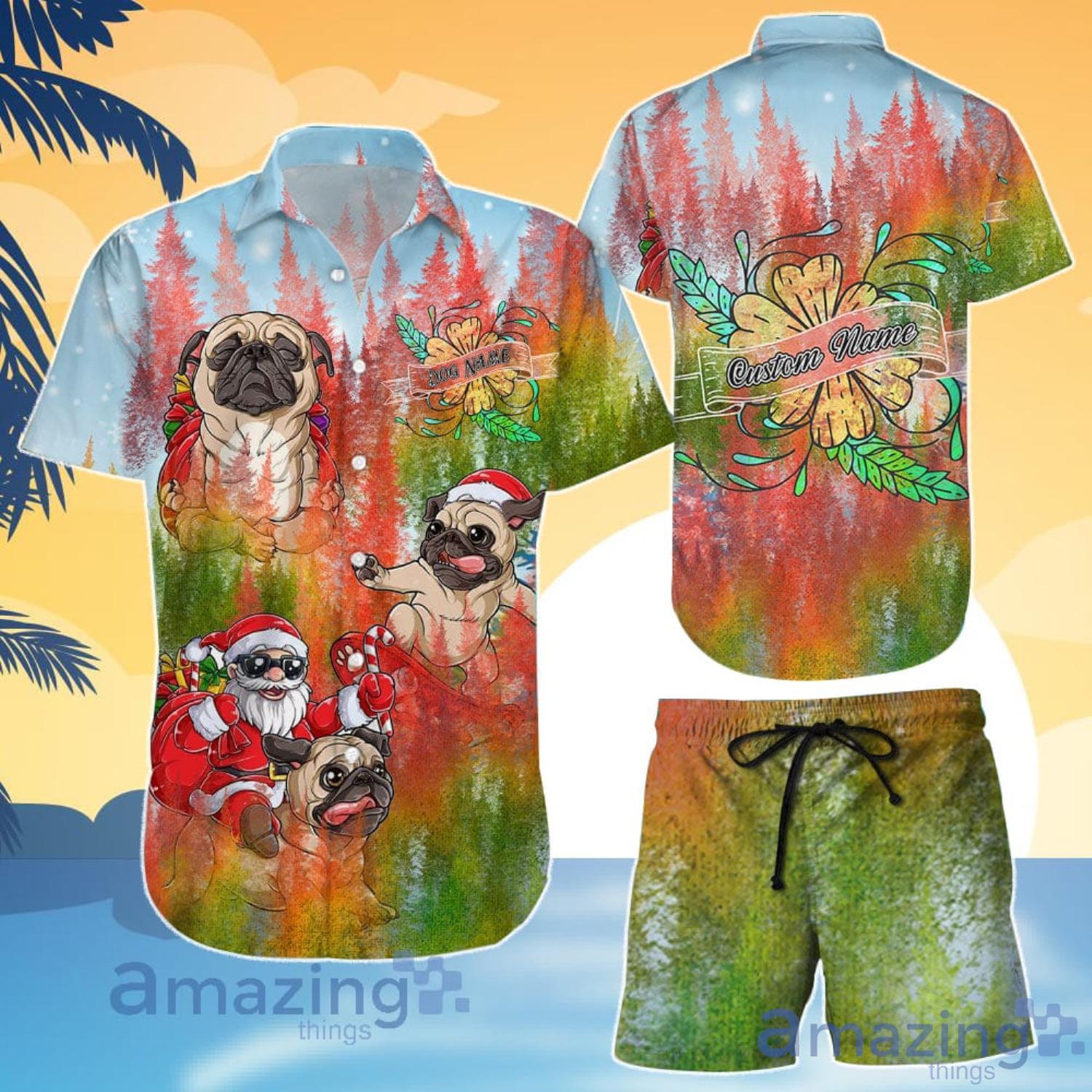 Dog Santa Shirt Personalized Tropical Santa Claus Dog Christmas Snow Hawaiian Shirt And Shorts Product Photo 1