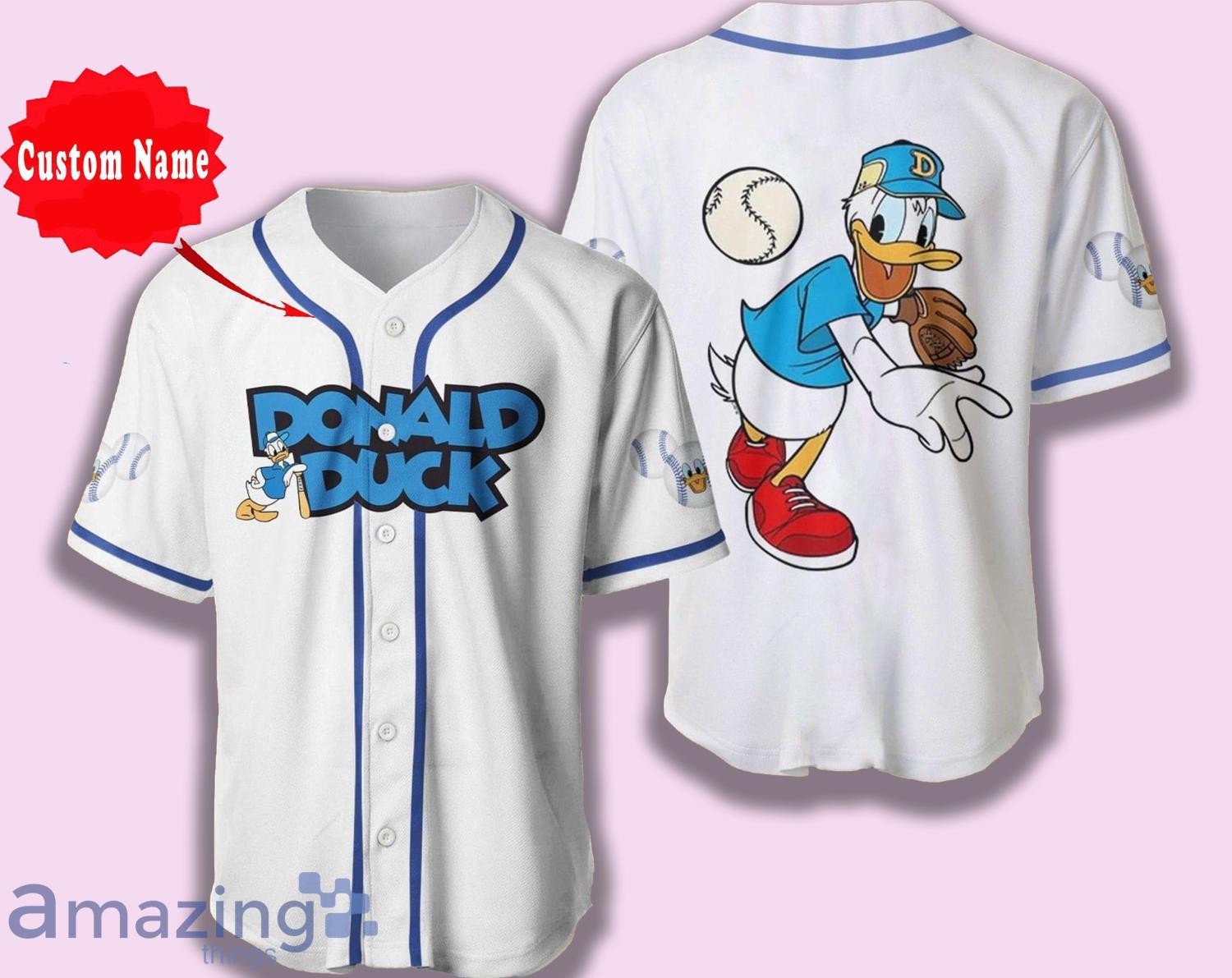 Donald Duck Blue White Disney Cartoon Custom Name Baseball Jersey
