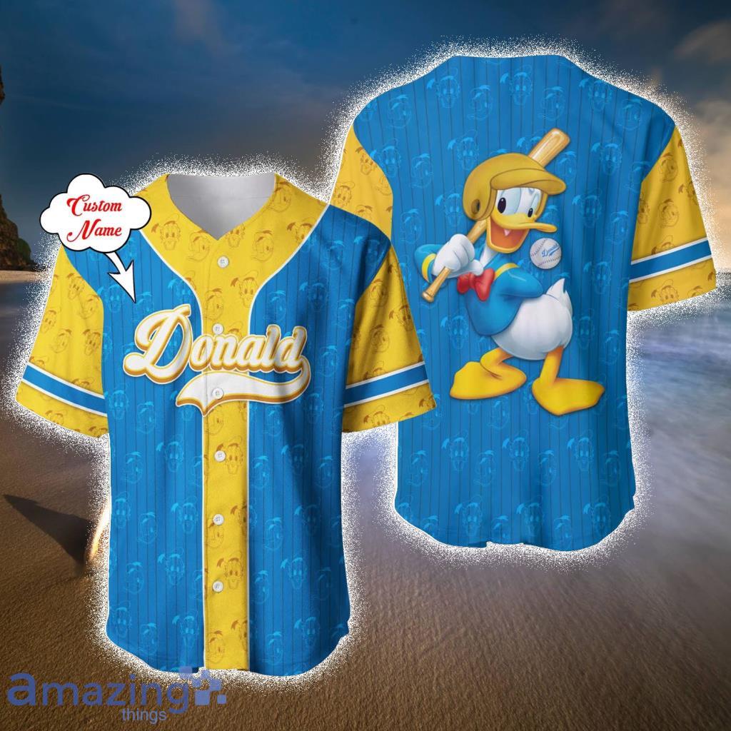 Donald Duck Blue Yellow Jersey, Disney Custom Baseball Jersey