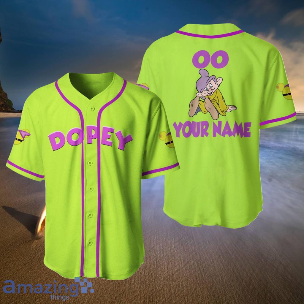 Dopey Dwarf Neon Green Purple Custom Disney Cartoon Baseball Jerseys  For Men And Women - Dopey Dwarf Neon Green Purple Custom Disney Cartoon Baseball Jerseys  For Men And Women