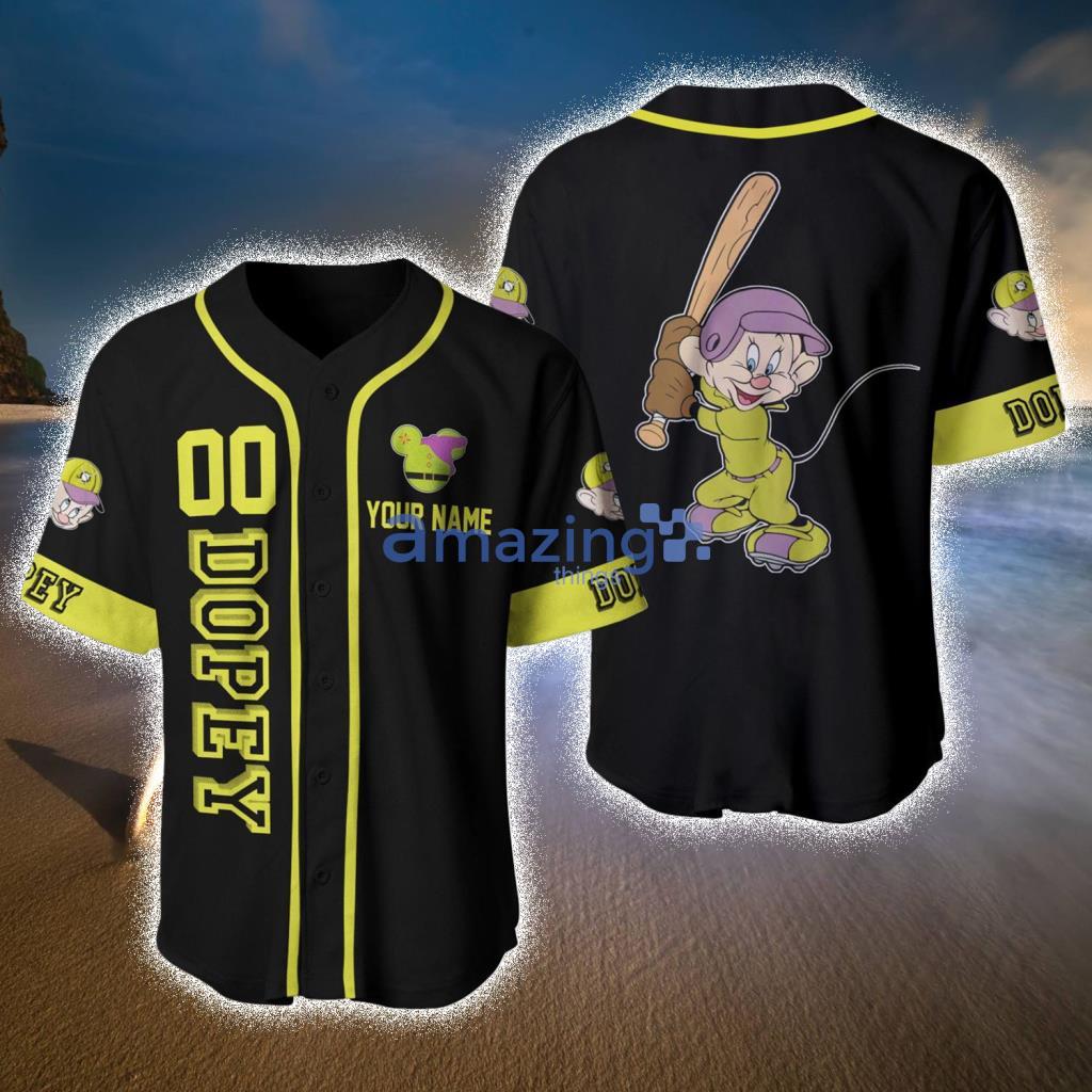 Dopey Dwarf Yellow Black Custom Disney Baseball Jerseys  For Men And Women - Dopey Dwarf Yellow Black Custom Disney Baseball Jerseys  For Men And Women