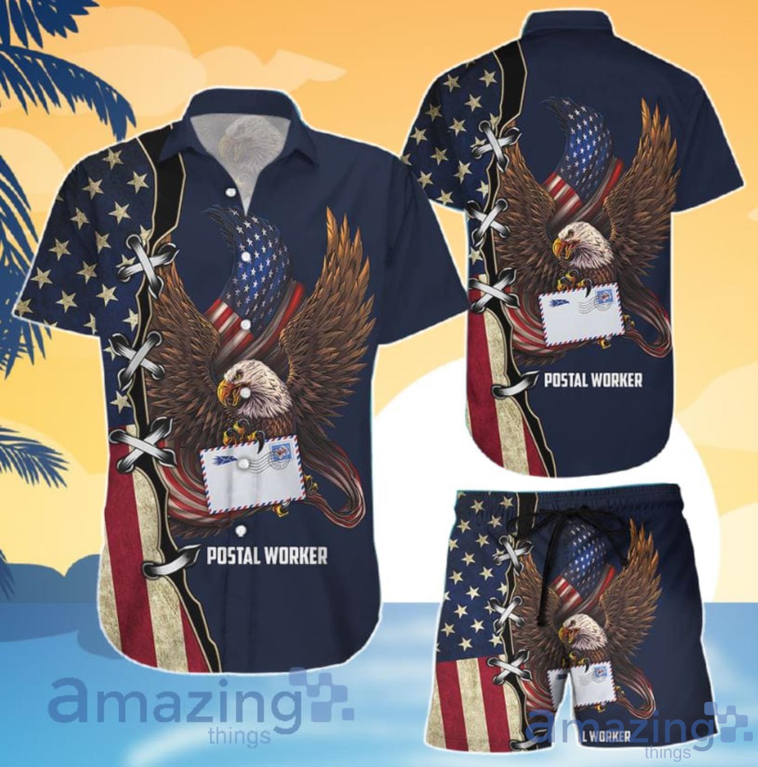 Eagles Postal Worker American Flag Mail Carrier Eagle Delivery Hawaiian Shirt And Shorts Product Photo 1