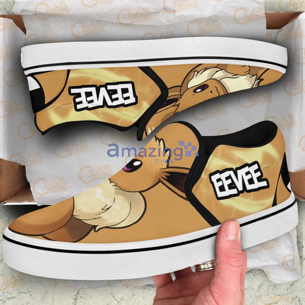 Eevee Pokemon Custom Anime Slip On Sneakers Shoes - Eevee Pokemon Custom Anime Slip On Sneakers Shoes