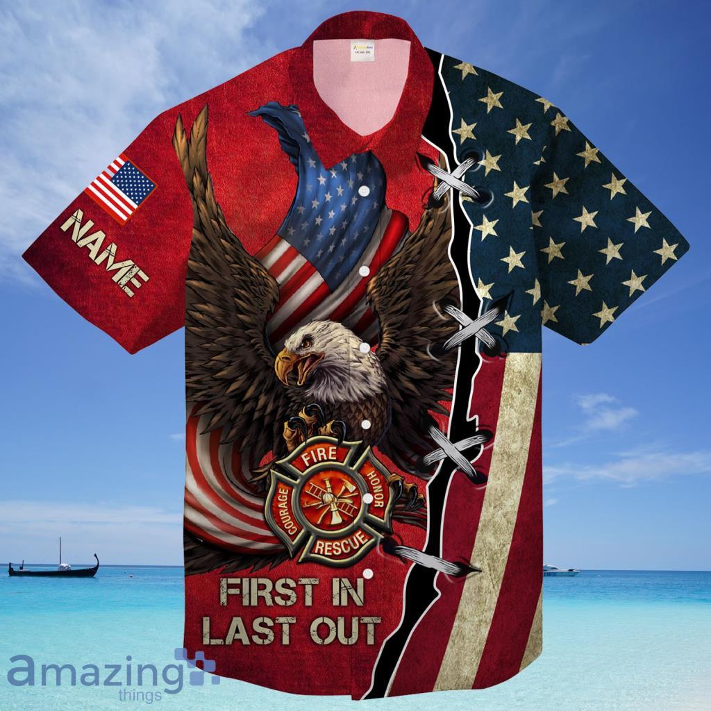 : Bald Eagle with American Flag Men's Hawaiian Shirt