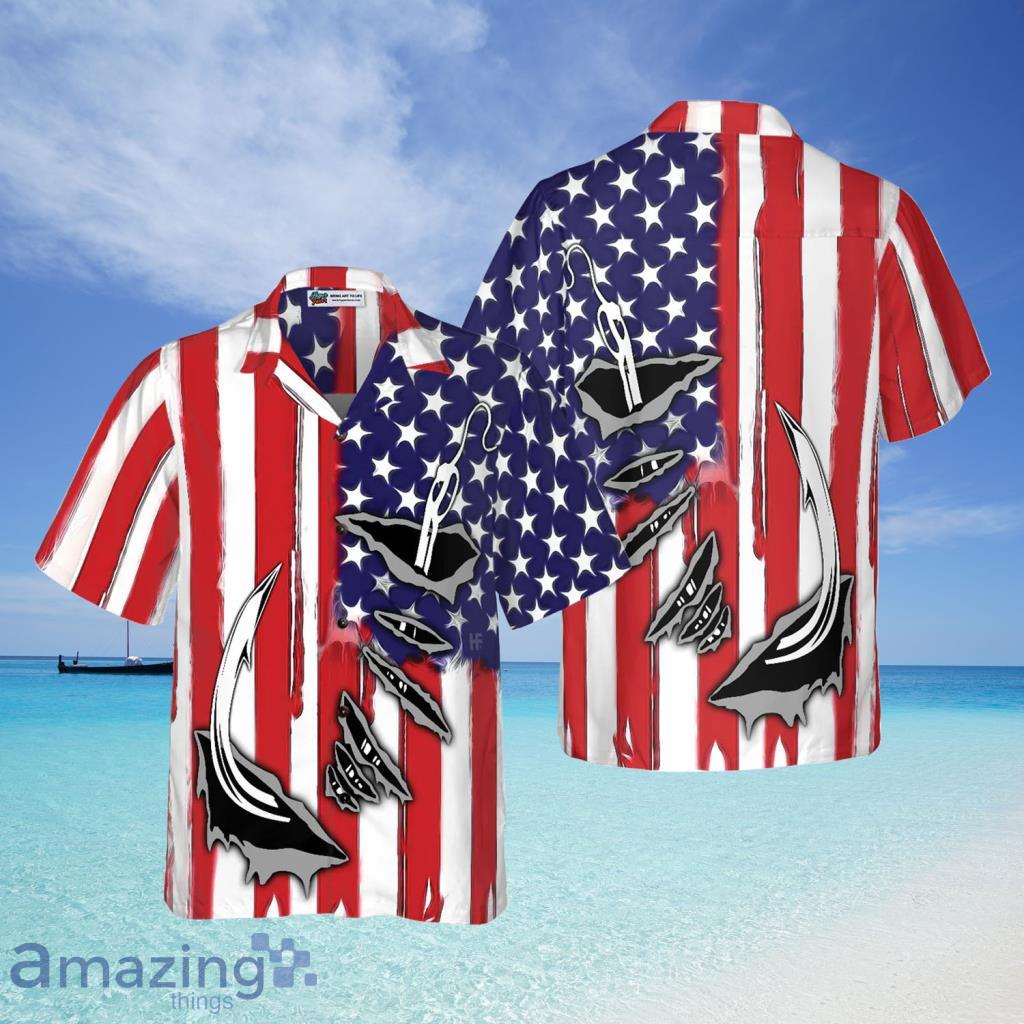 Fish Hook American Flag Hawaiian Shirt - Fish Hook American Flag Hawaiian Shirt