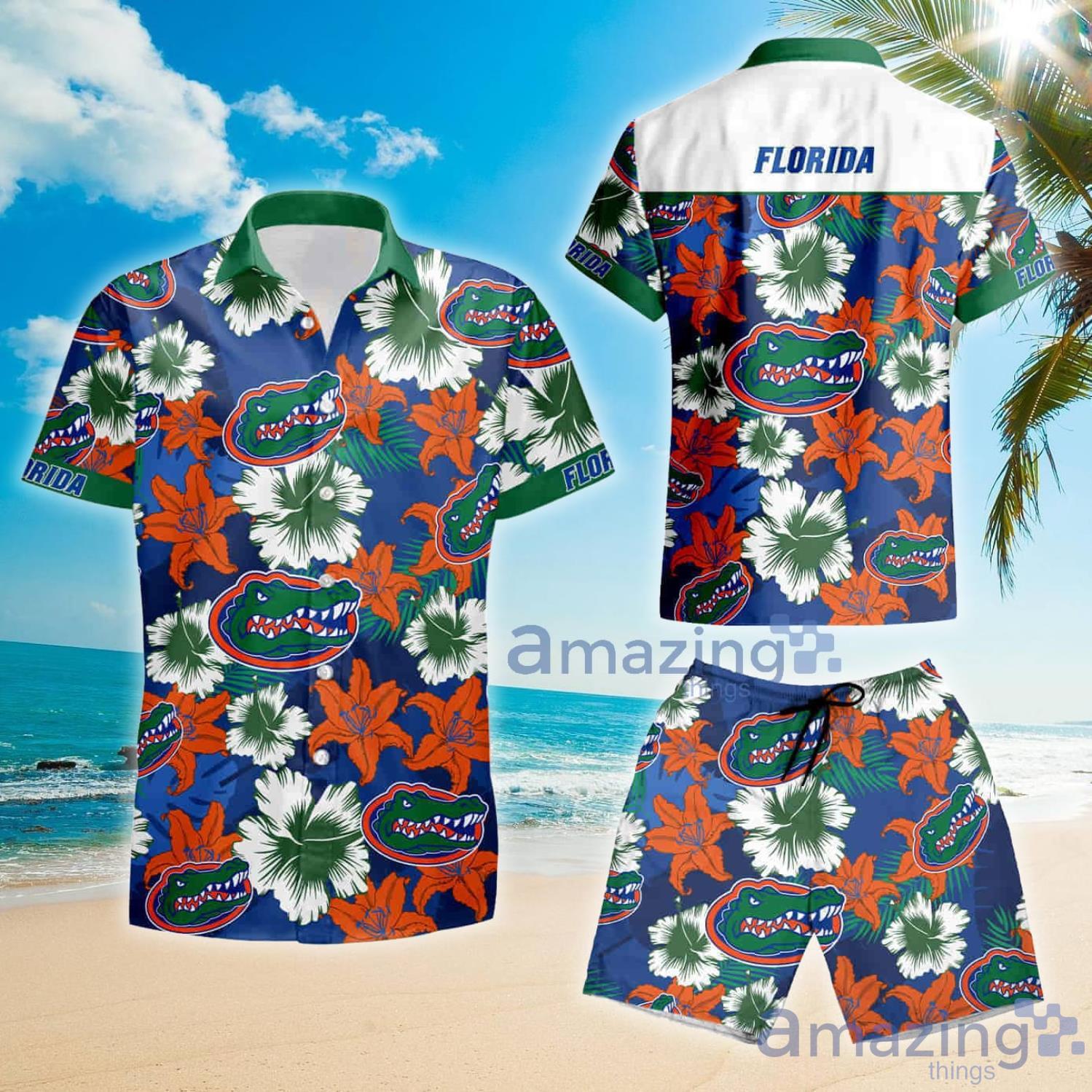 Florida Gators Summer Gift Green Flower Hawaiian Shirt And Shorts image Florida Gators Summer Gift Green Flower Hawaiian Shirt And Shorts Product Photo 2