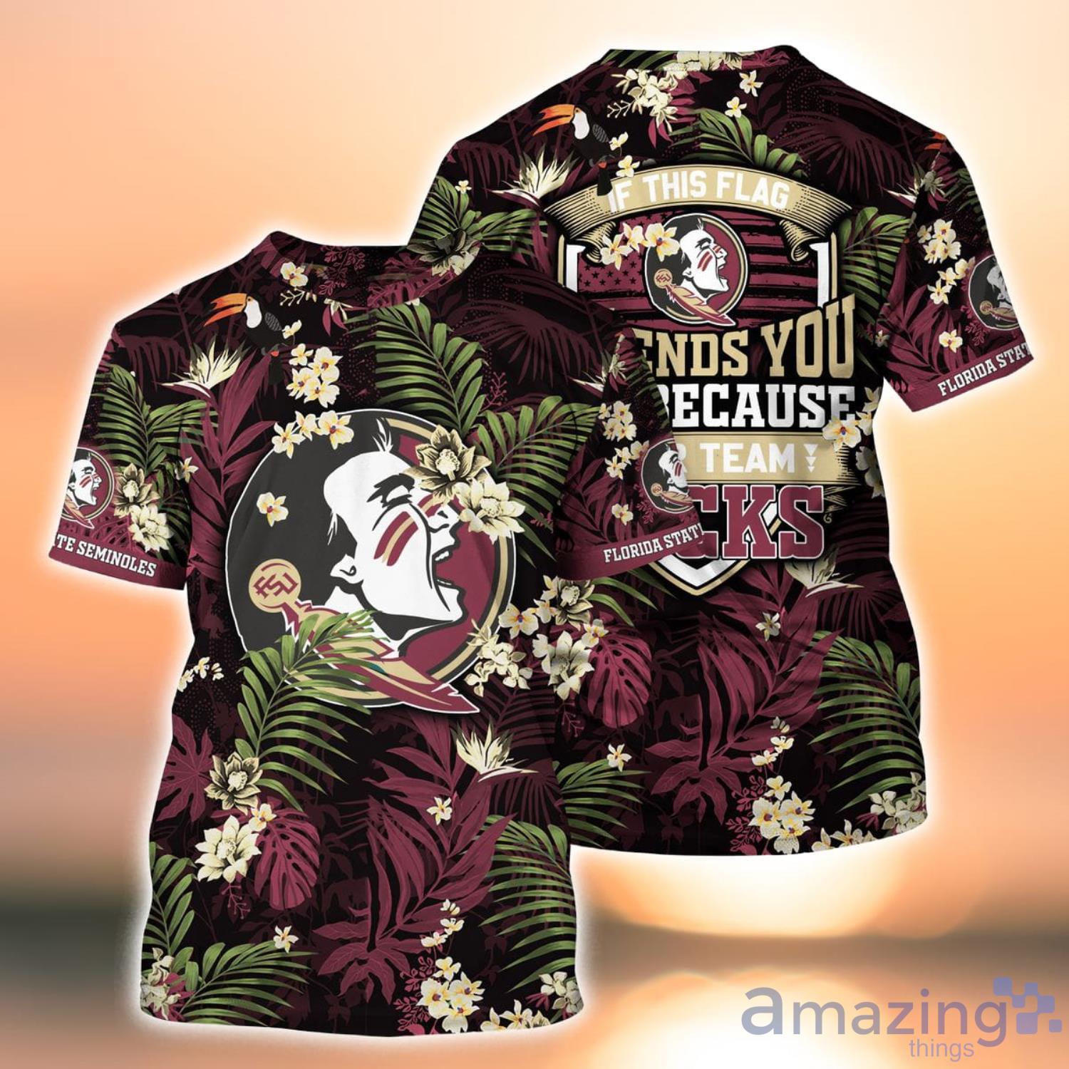 NCAA Florida State Seminoles Flower Custom Button Up Hawaiian Shirt 3D Shirt,  Florida State Seminoles Holiday Gifts - T-shirts Low Price